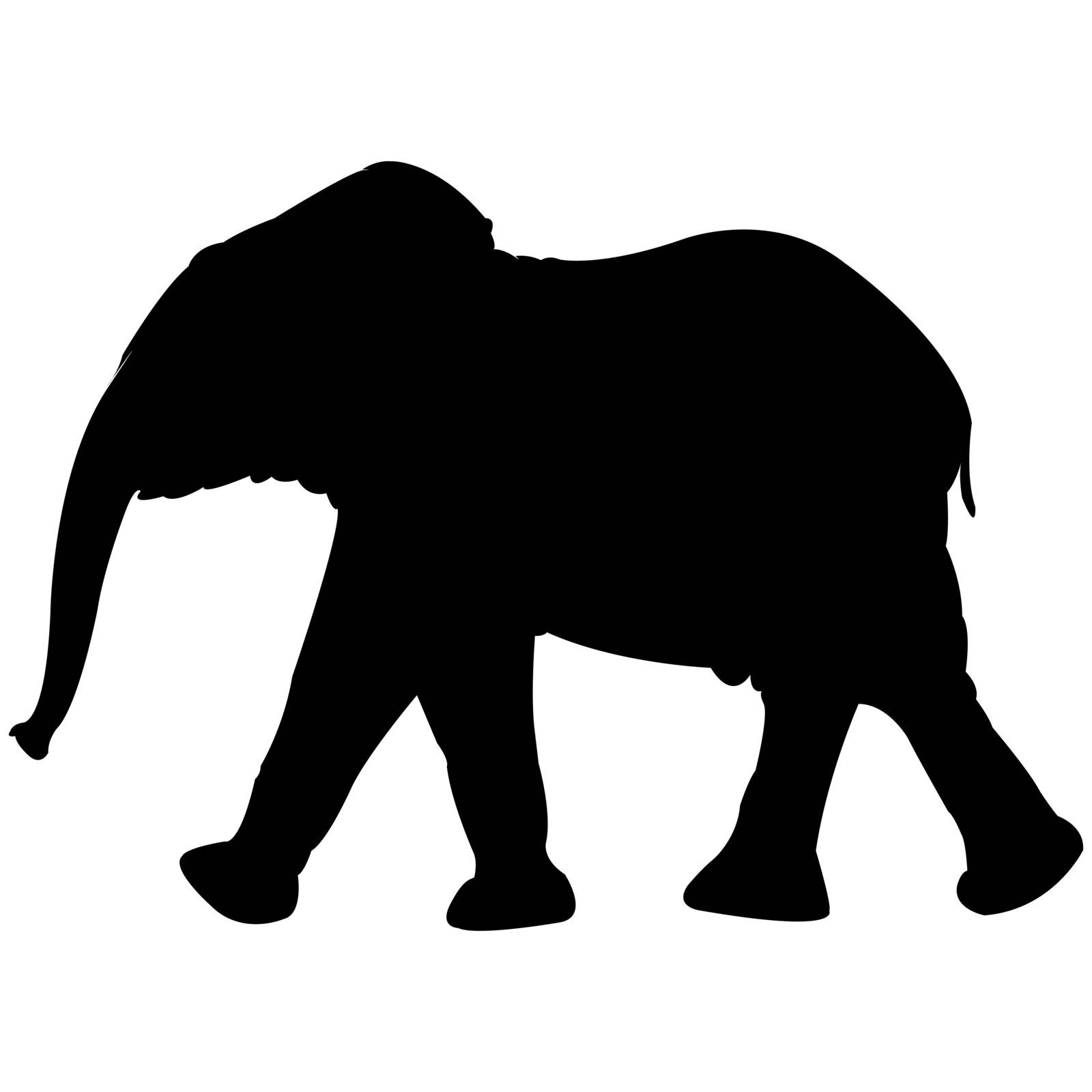 baby elephant silhouette isolated on white background, abstract art illustration