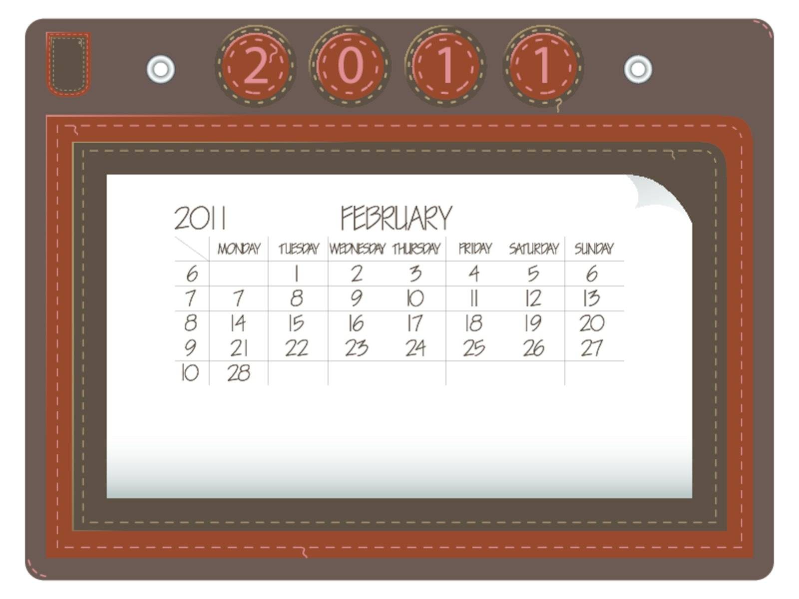 february 2011 leather calendar against white background, abstract vector art illustration