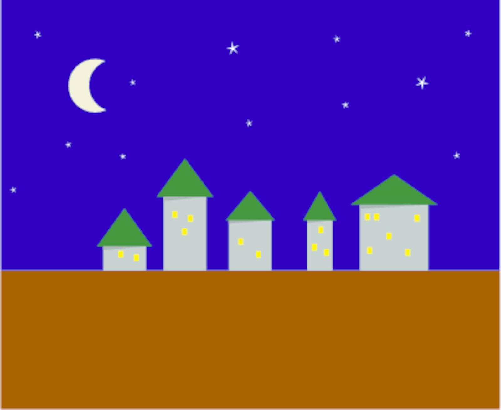 The stylized image of a night small city - five houses
