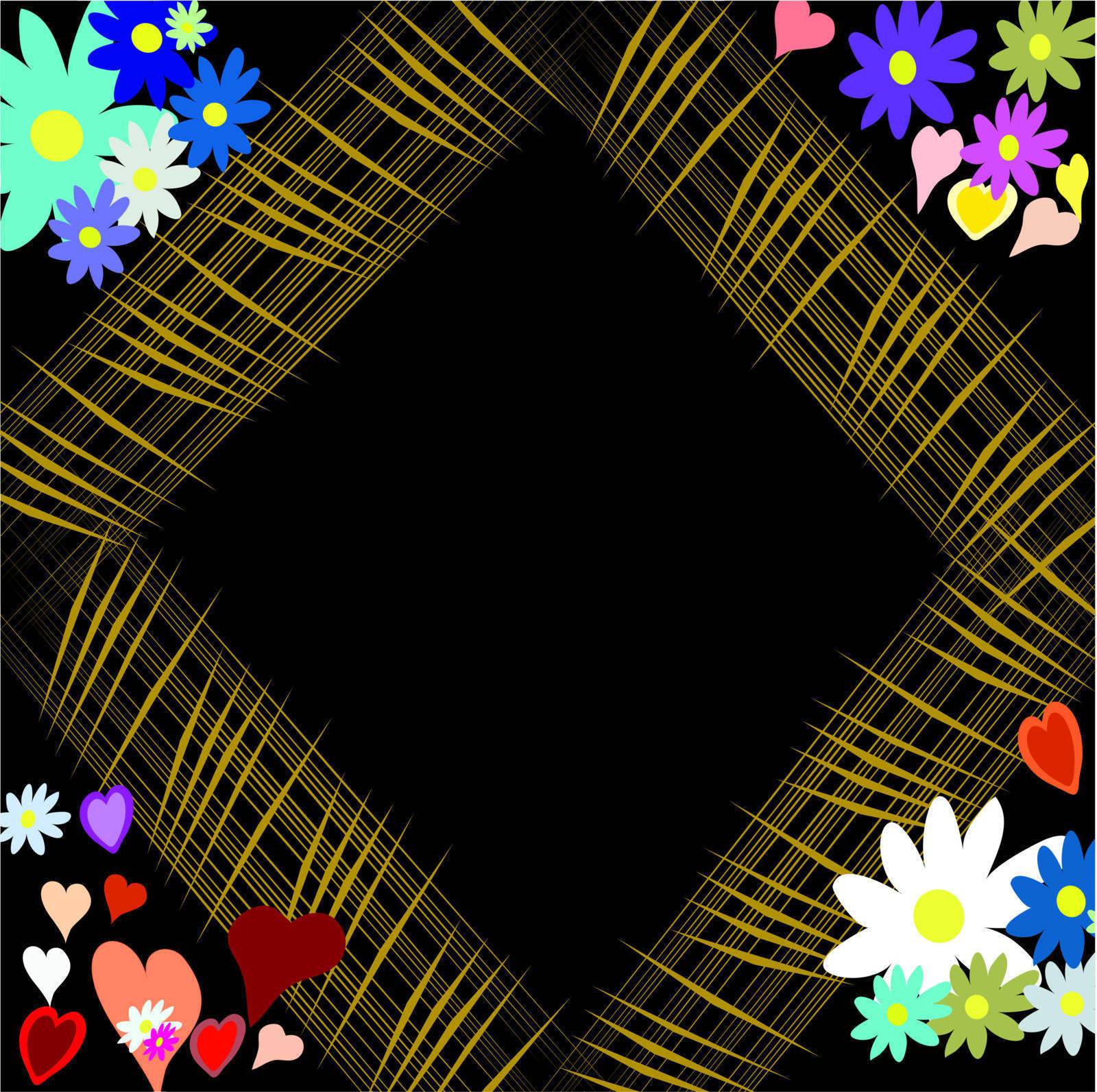Frame with colour and heart on dark-brown background