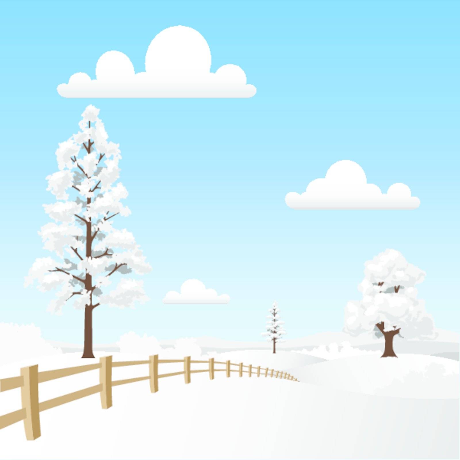 A Snow Landscape with Fence and Trees