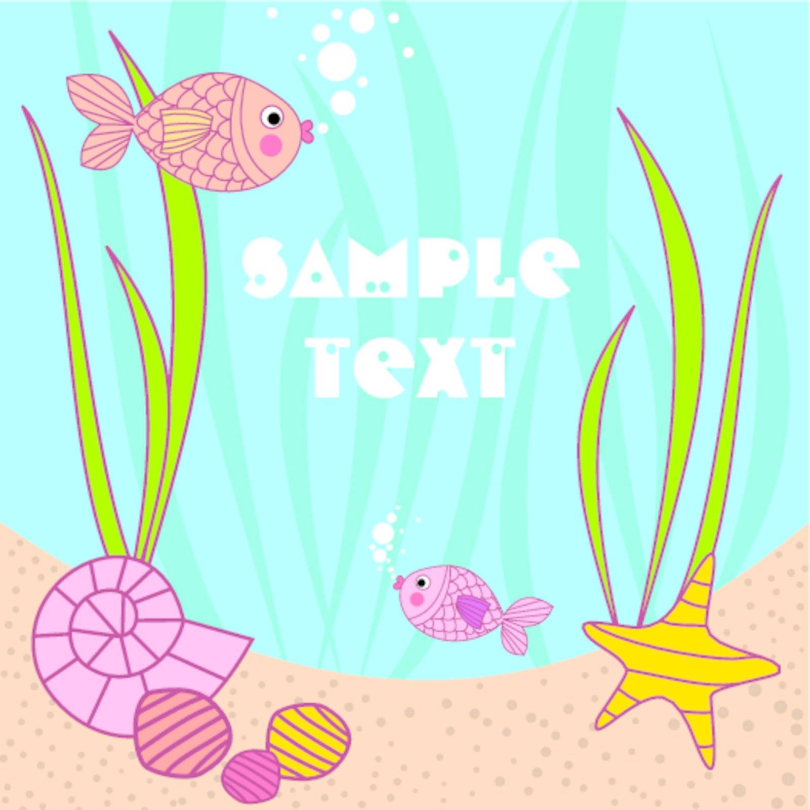 card with cartoons fish under the water