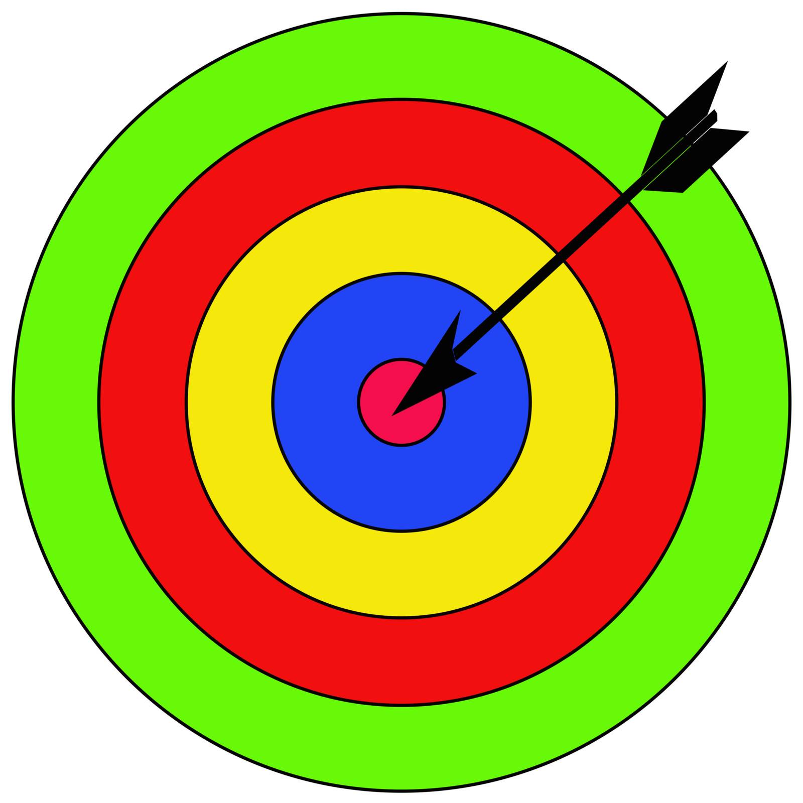 The Dart falls into circle, on white background. The Vector.