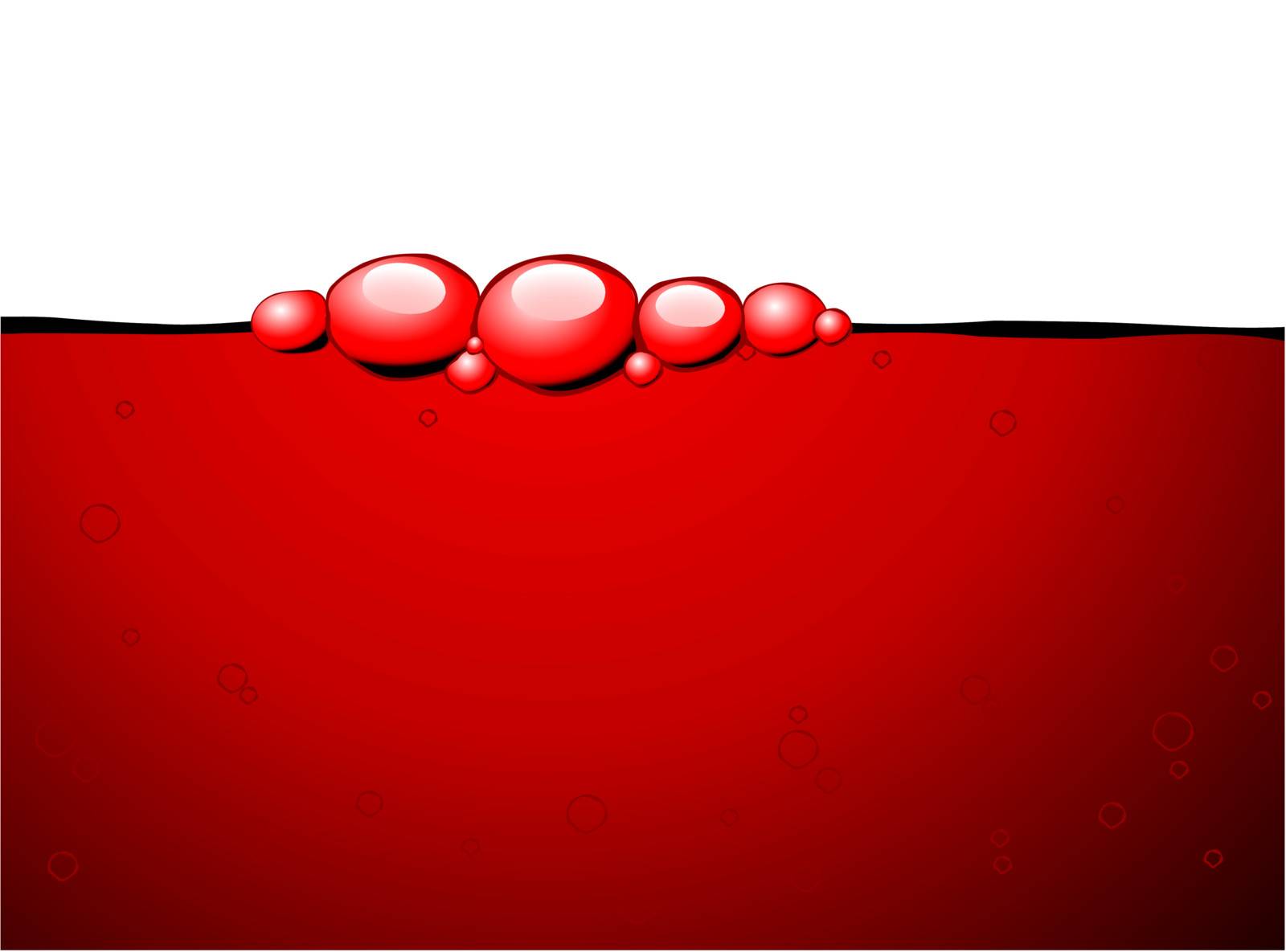 Red bubbles in the red wine on a white background