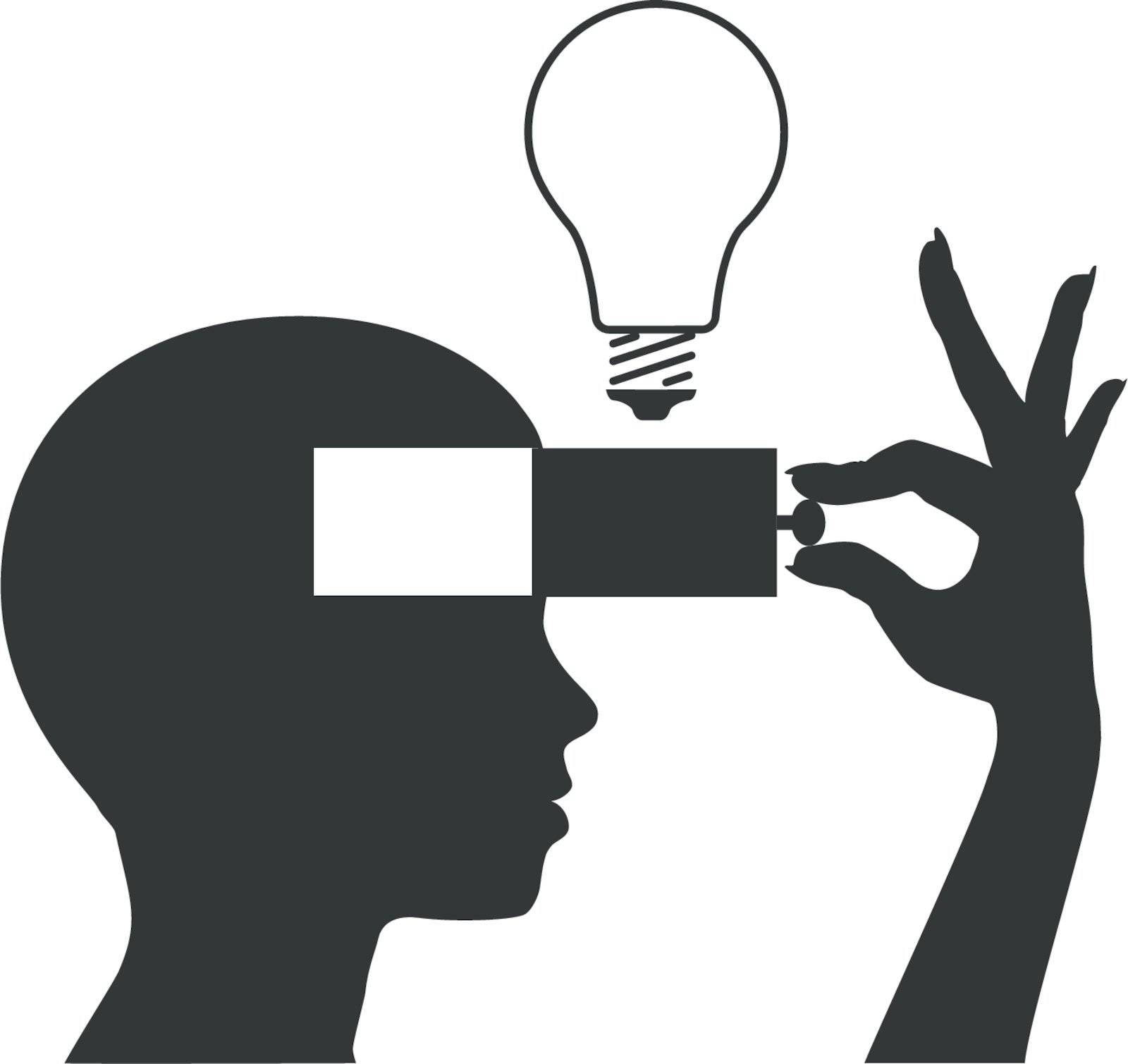 Person learning or inventing a new idea into an open mind