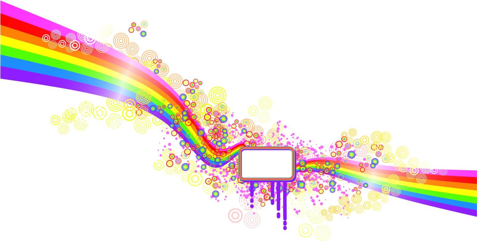 Graphic spring banner over a moved rainbow composition