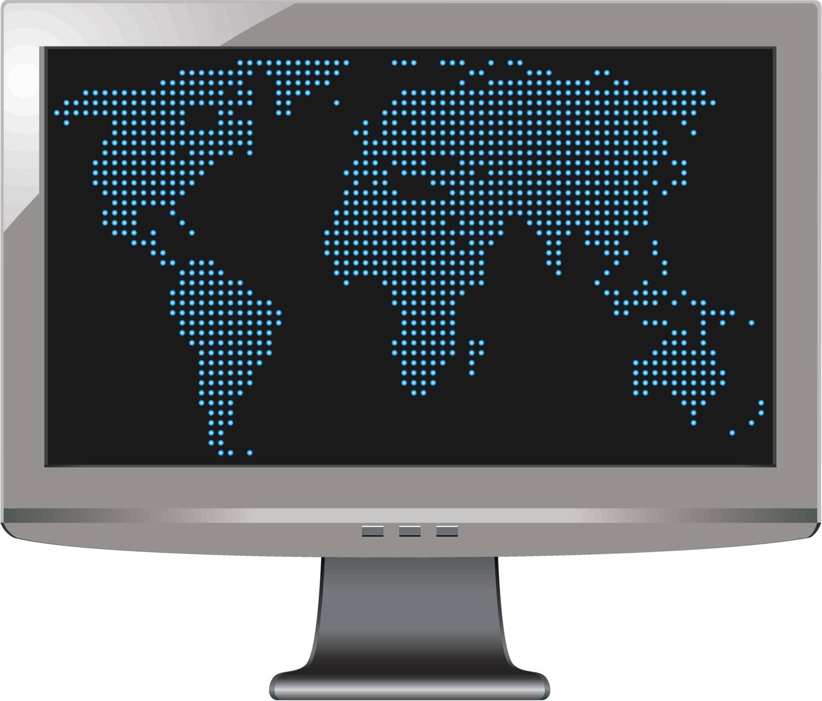 vector gray tv monitor with world map