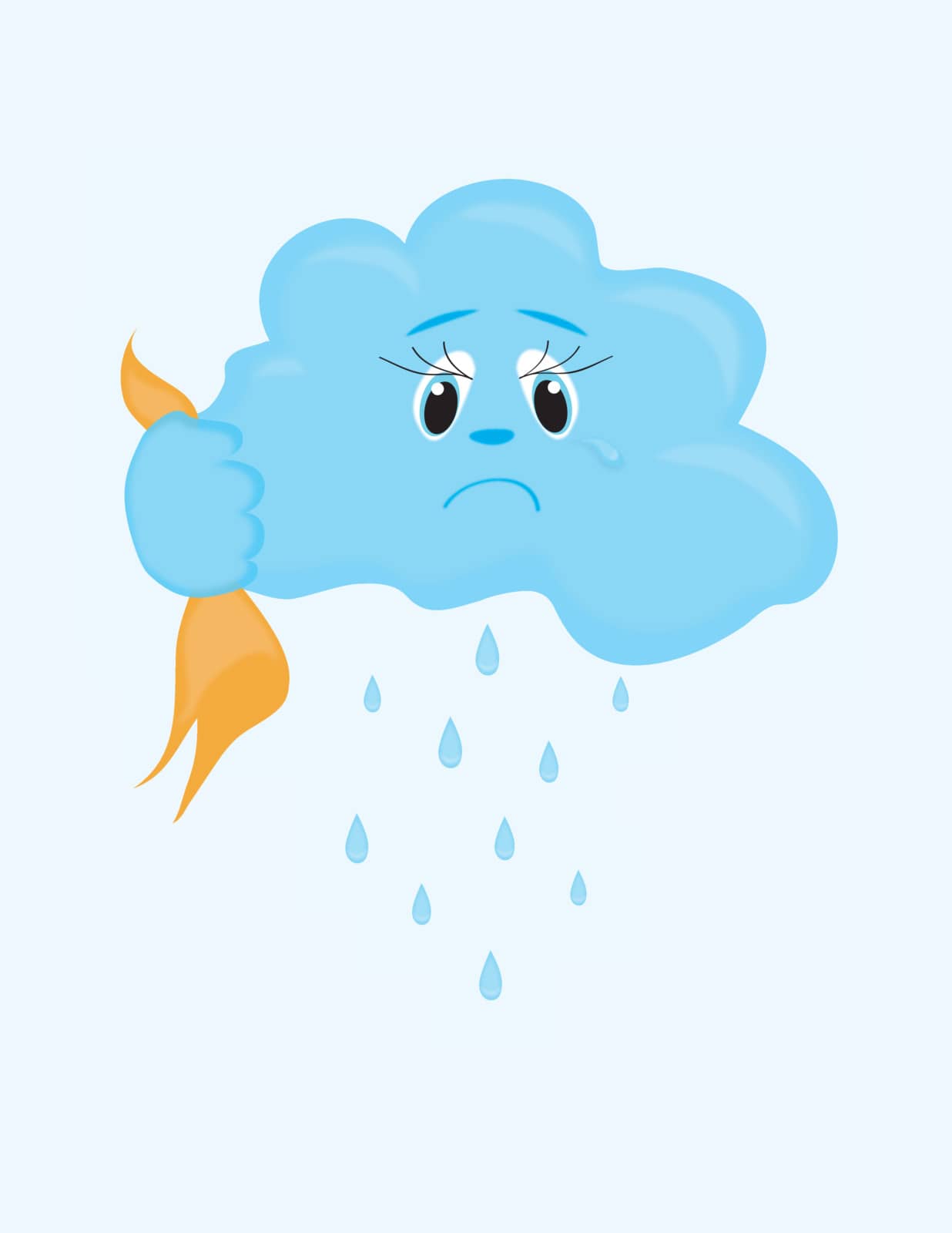A sorrowful cloud cries and it is raining