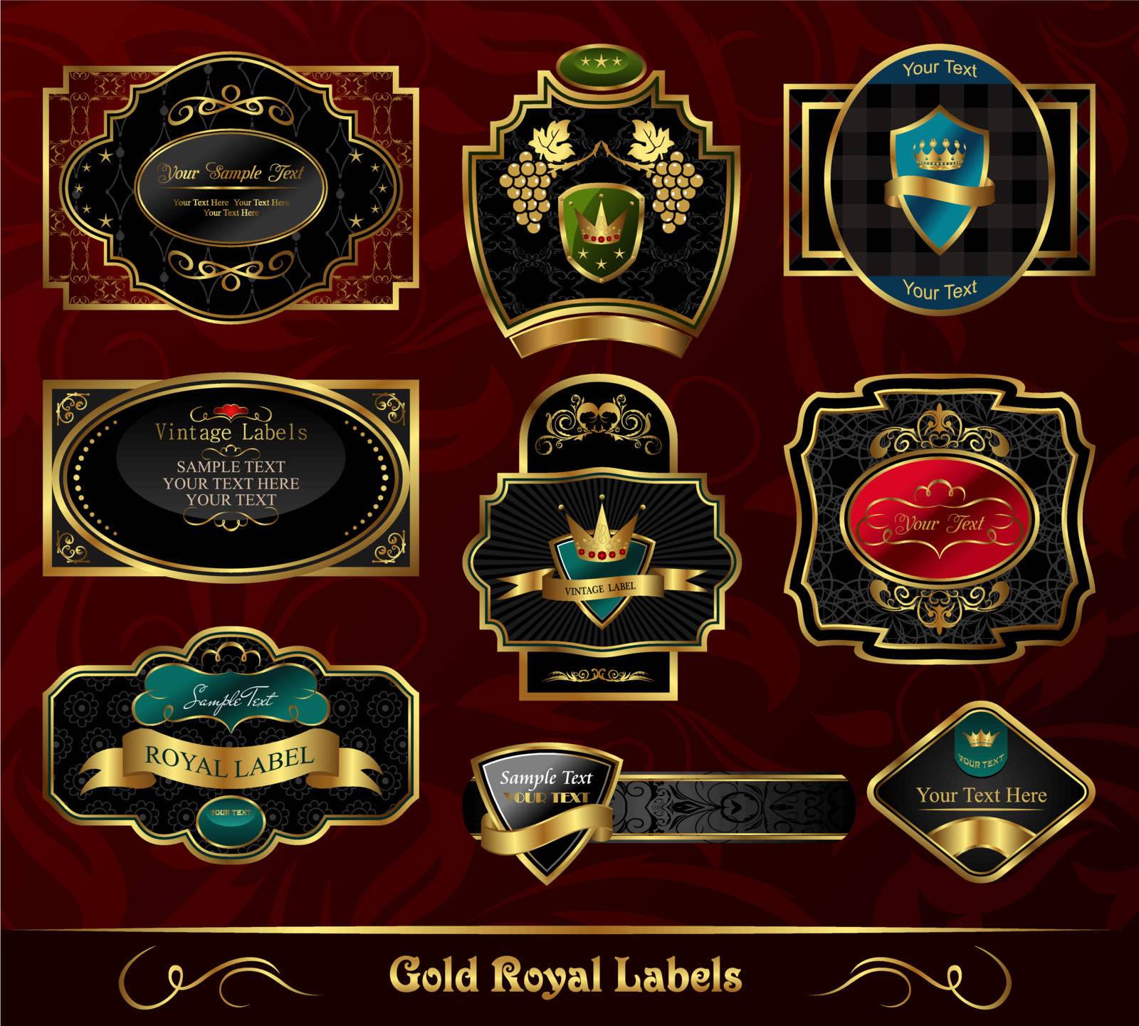 set colorful gold-framed labels by smeagorl