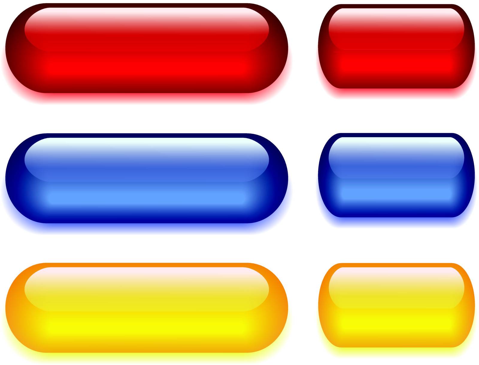 Set of six colored glass buttons: red, blue, yellow

