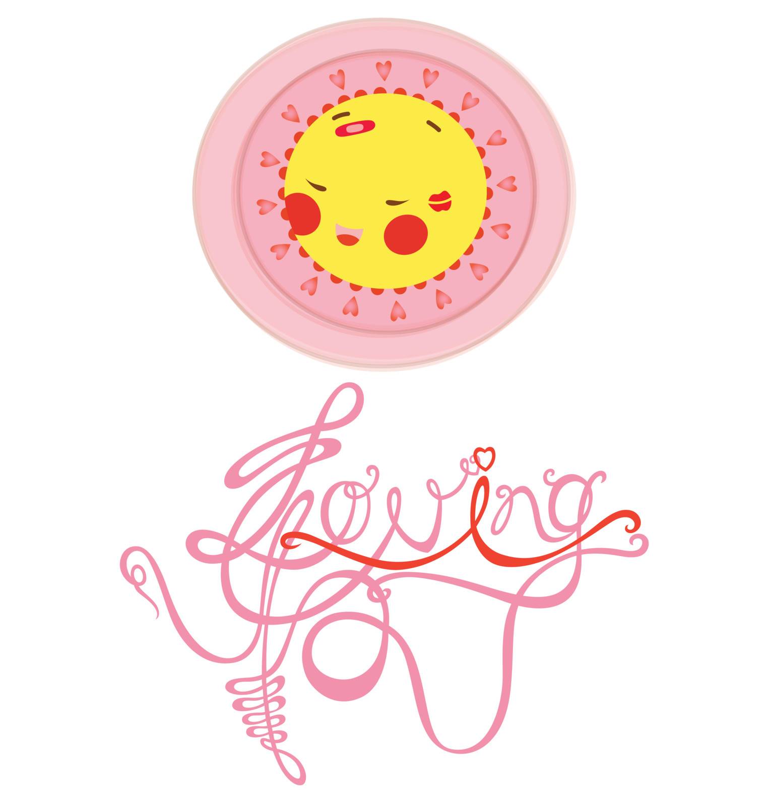A sun character named ACE expressing his love with pink color and a quote "Loving You".