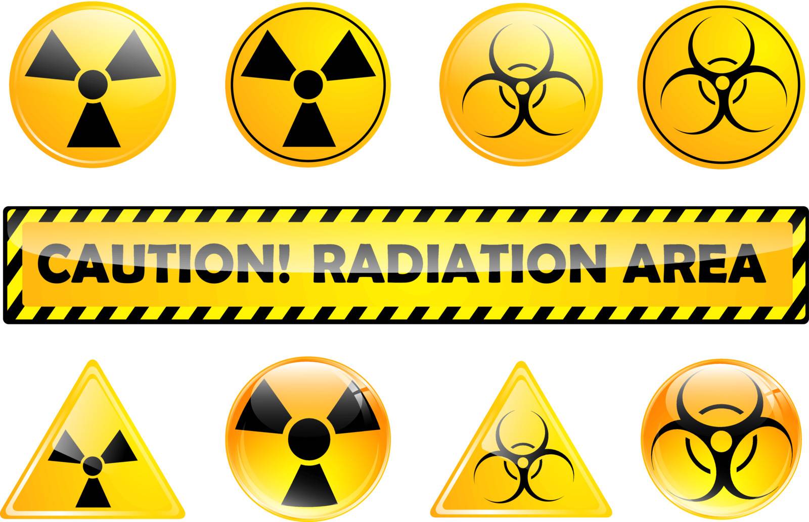 set of different radiation signs over white