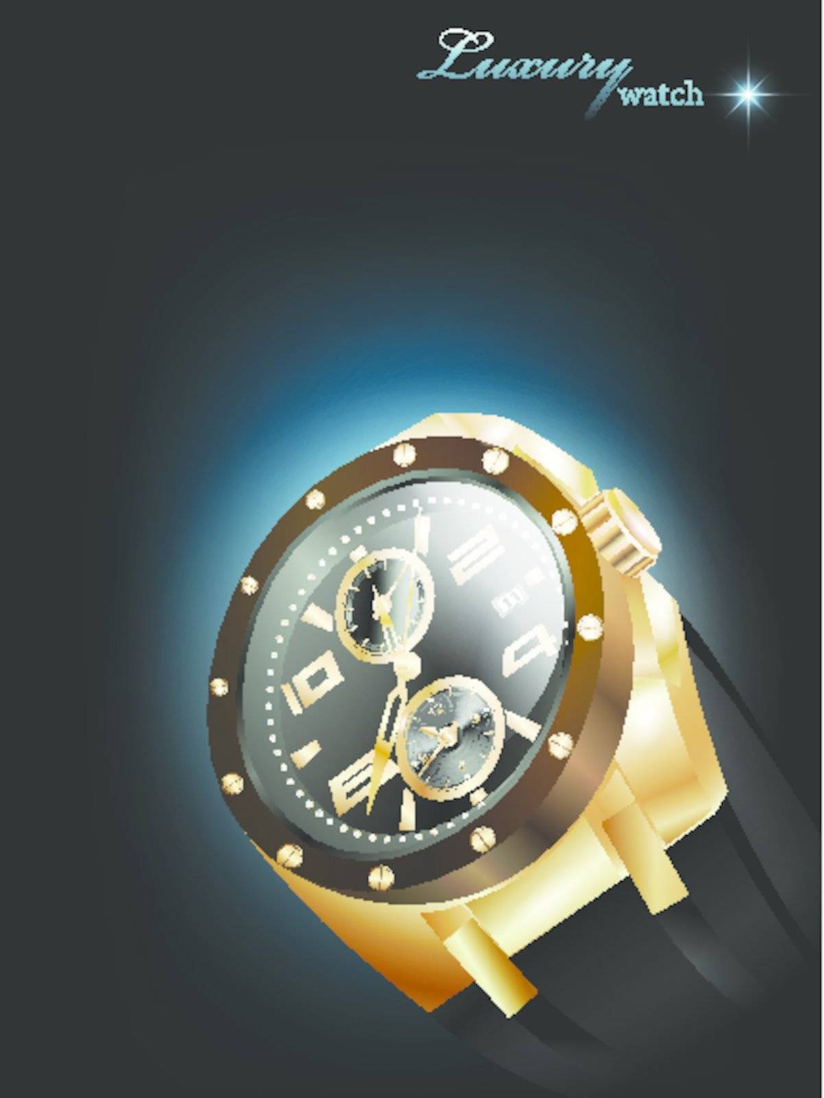 Man golden luxury watch over dark background