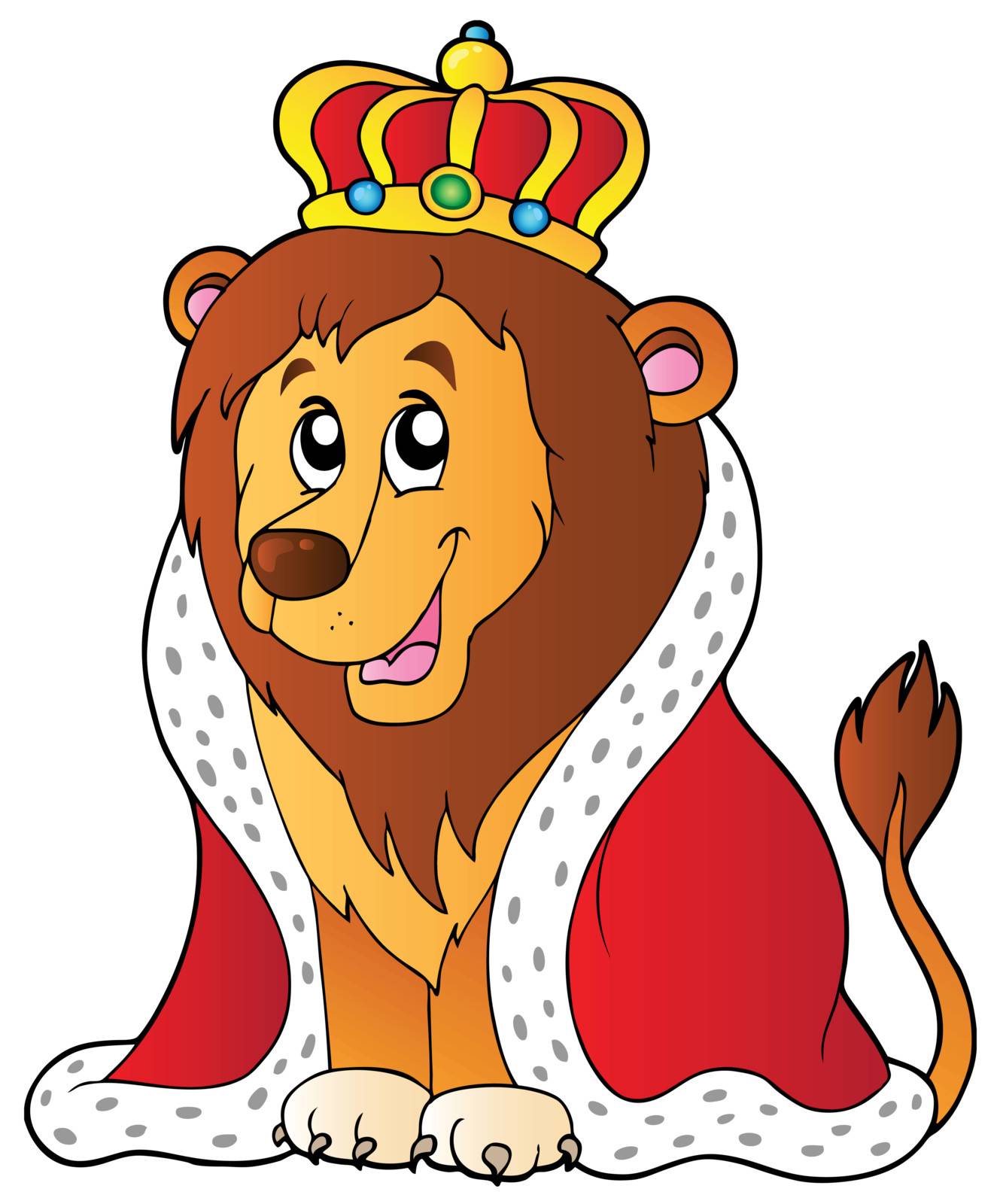 Cartoon lion in king outfit - vector illustration.