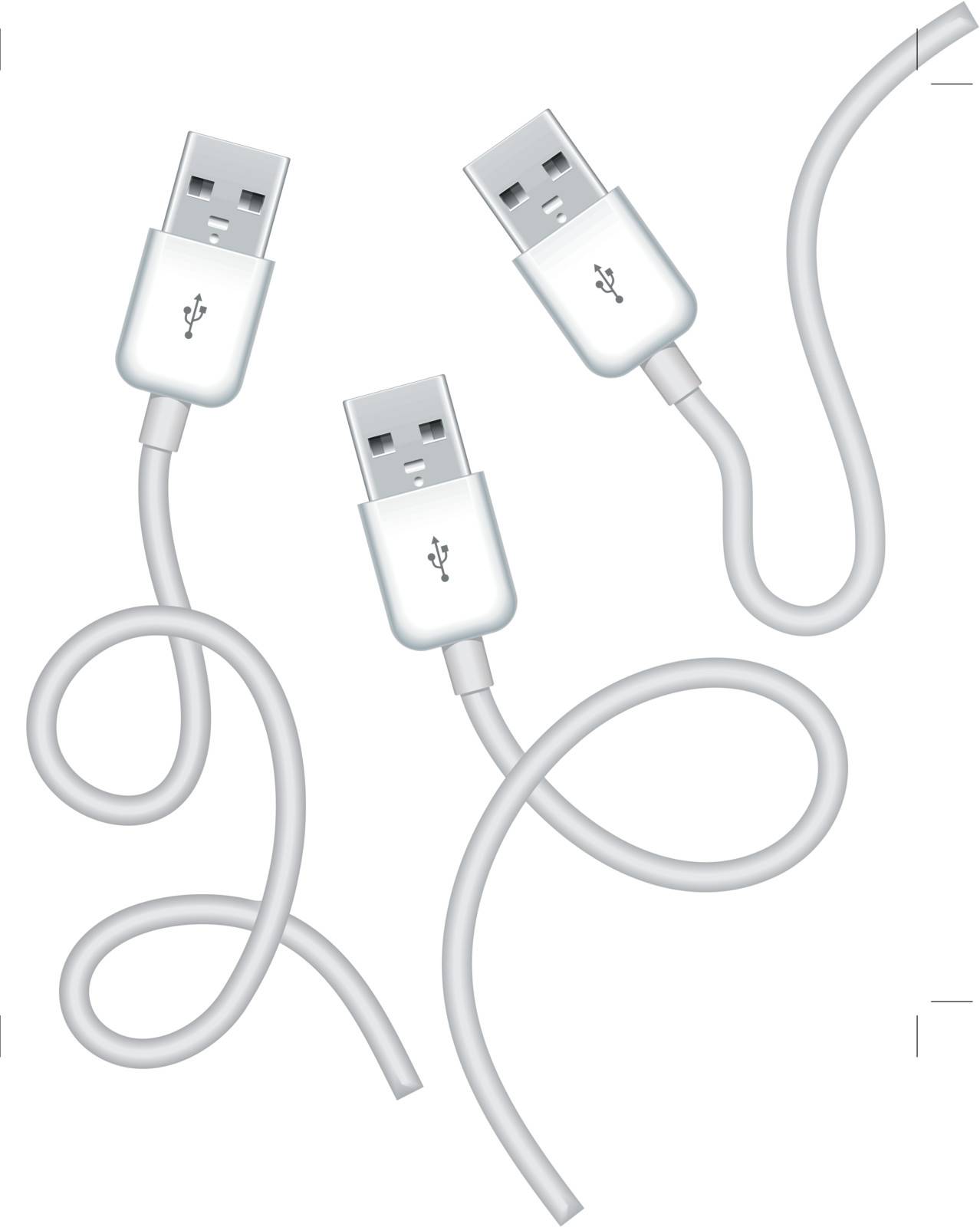 illustration of white usb plugs isolated on white