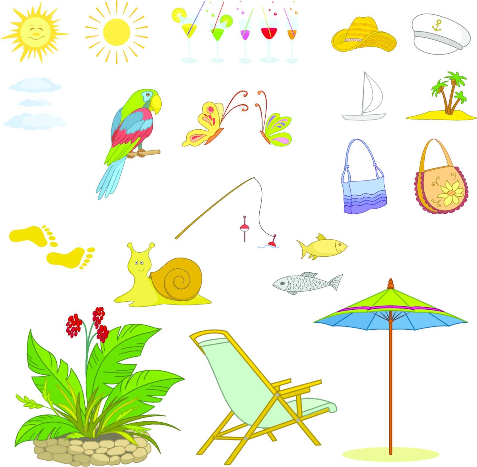 Vector, set of the objects represent summer, exotic and a beach