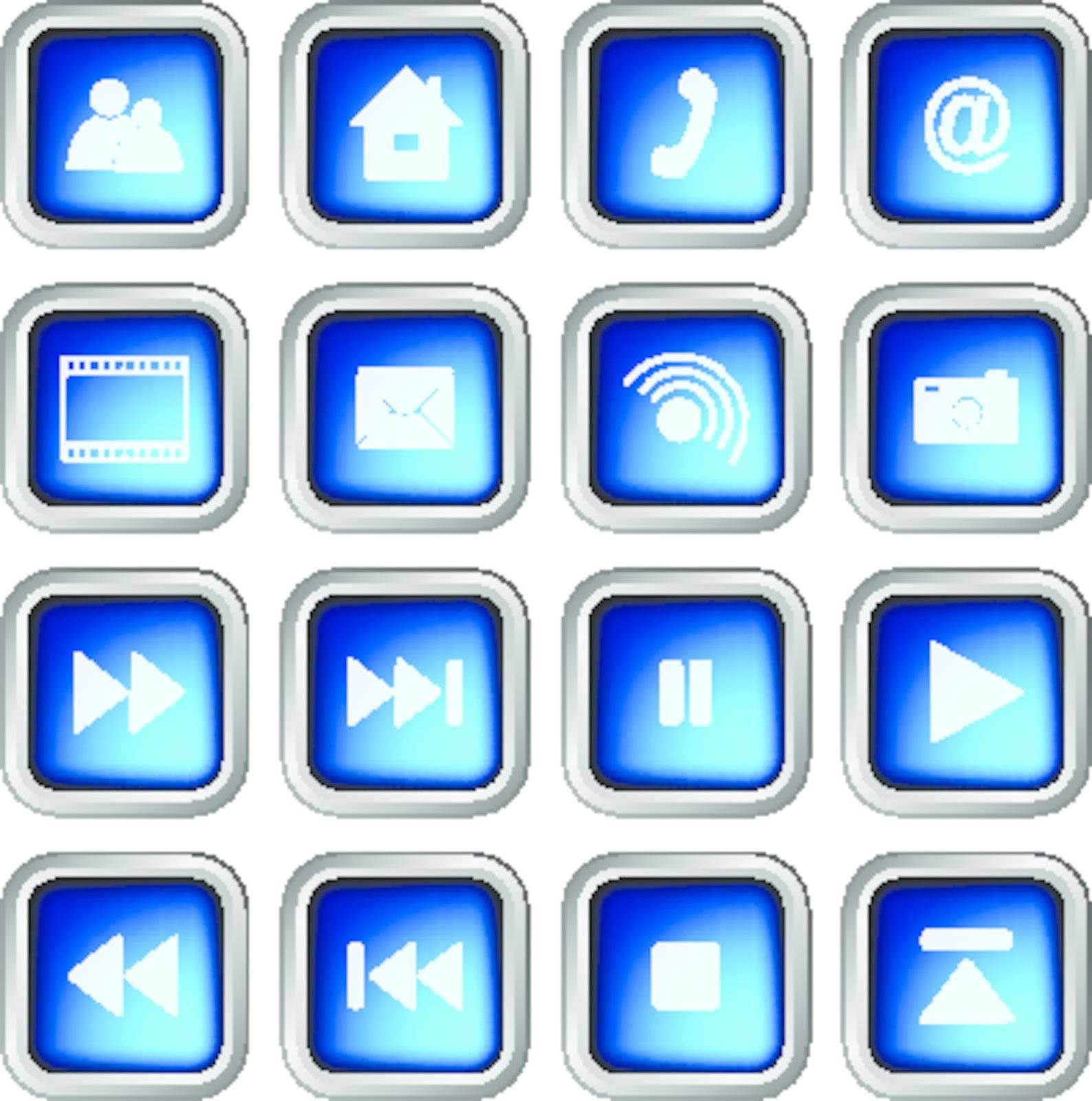 Set of Blue Modern 3D Square Web Icons