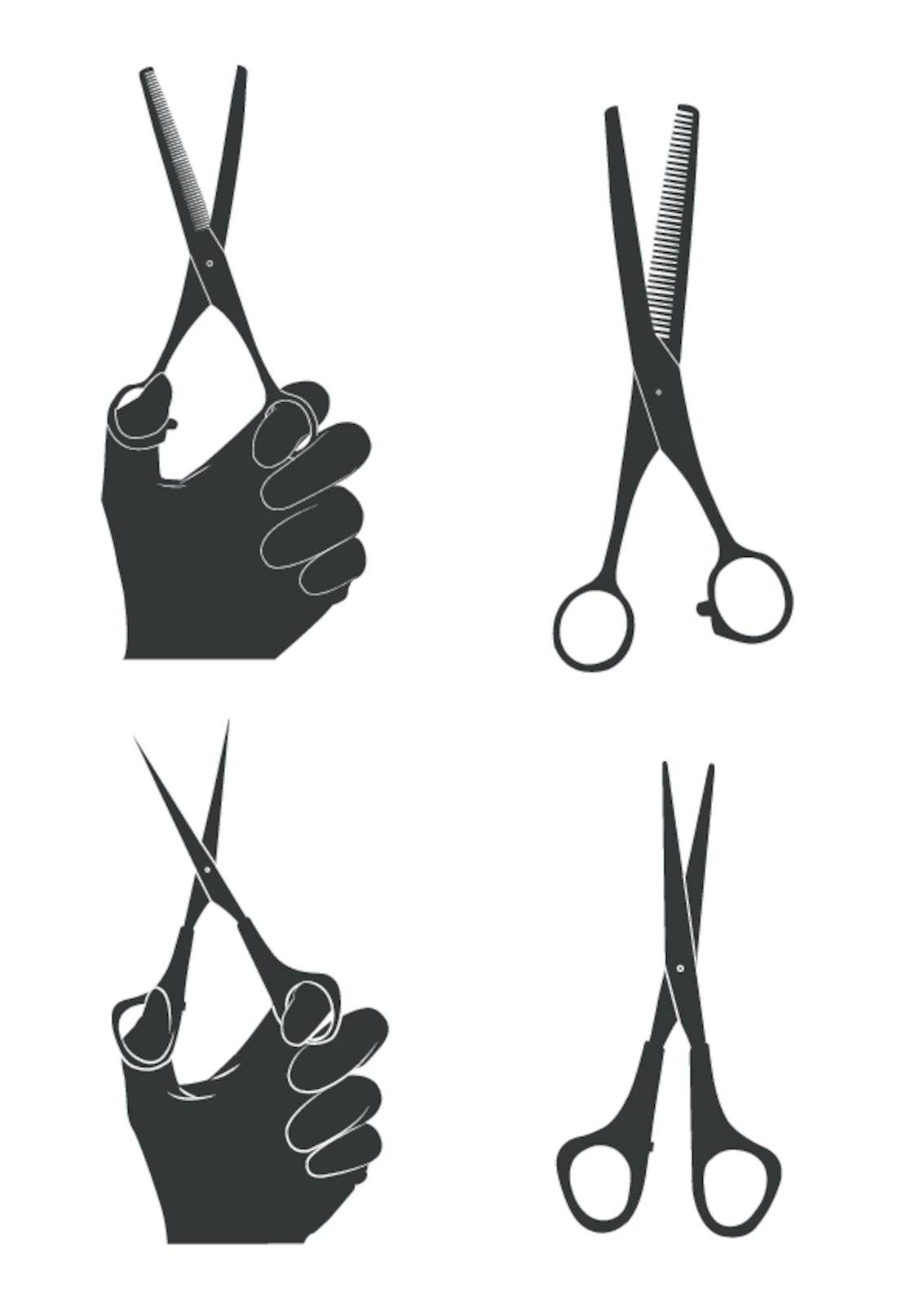 hairdresser scissors set. scissors in hand. vectors.