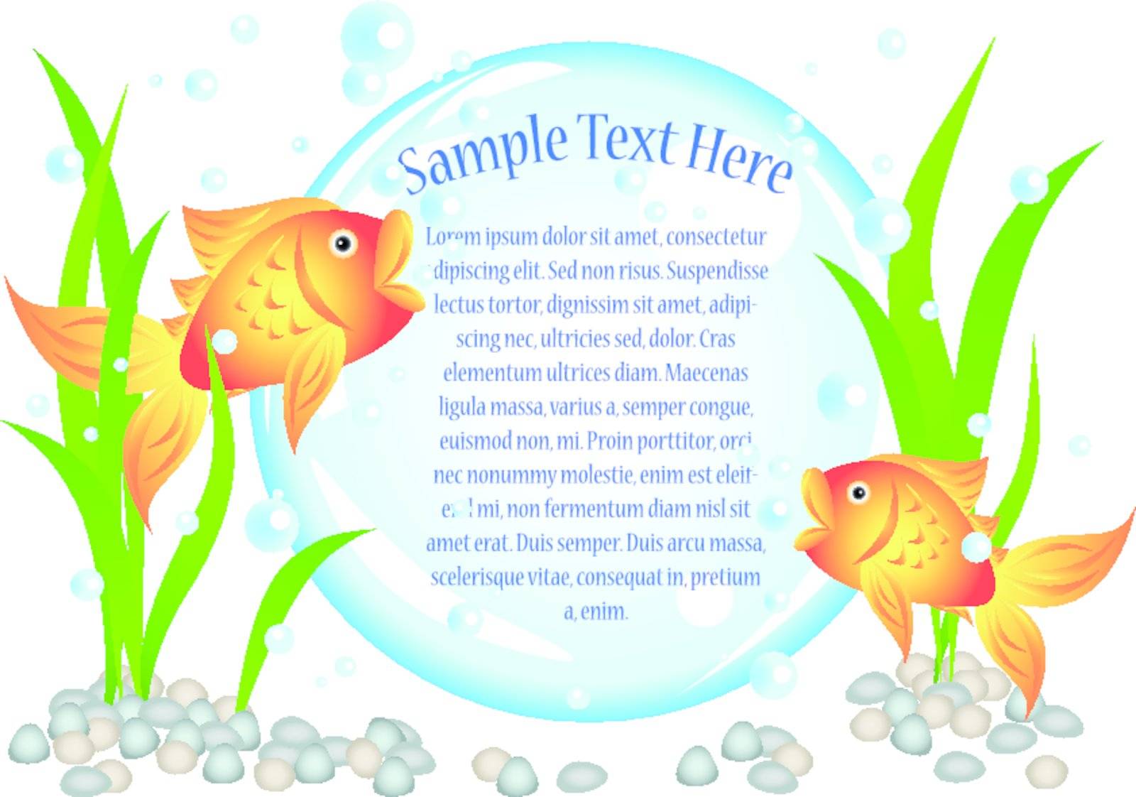 Fun cartoon goldfish advertisement illustration with room for your text in the big bubble: perfect for seafood restaurant, menu, birthday invitation etc.