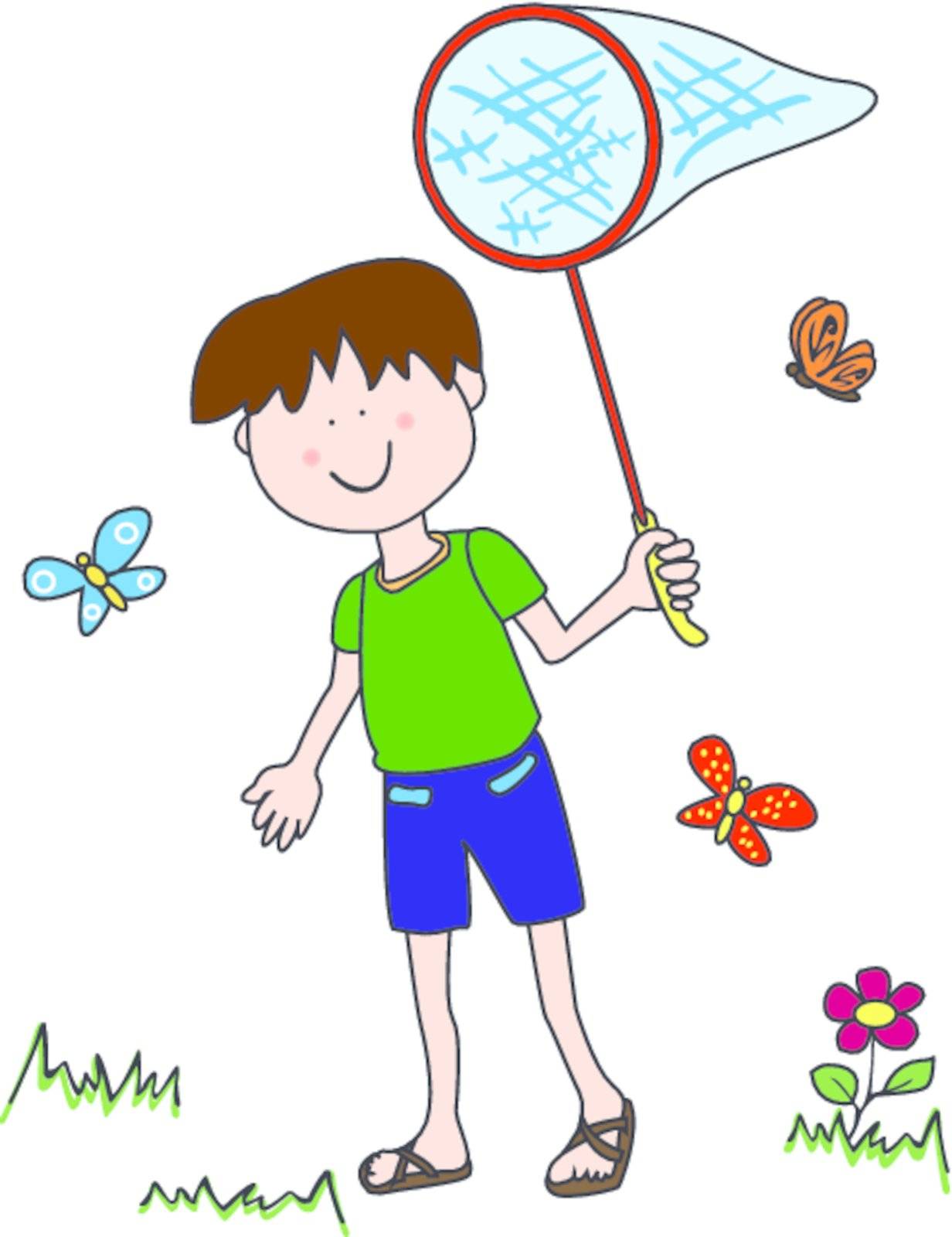 Little boy chasing butterflies during summer vacations.