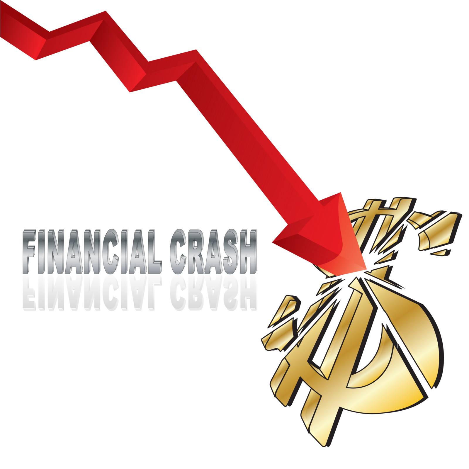 Financial crash with red diagram arrow smashing dollar sign and title vector illustration
