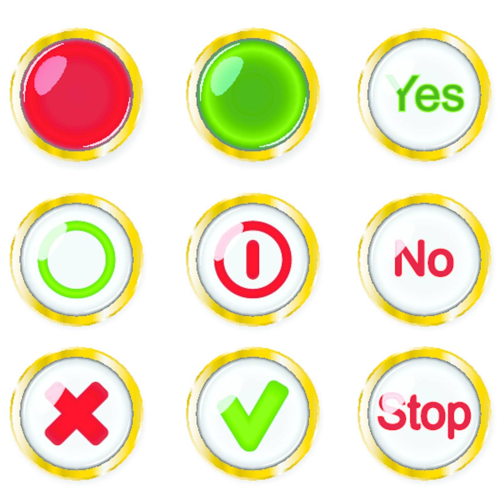 illustration, nine buttons with inscription on white background