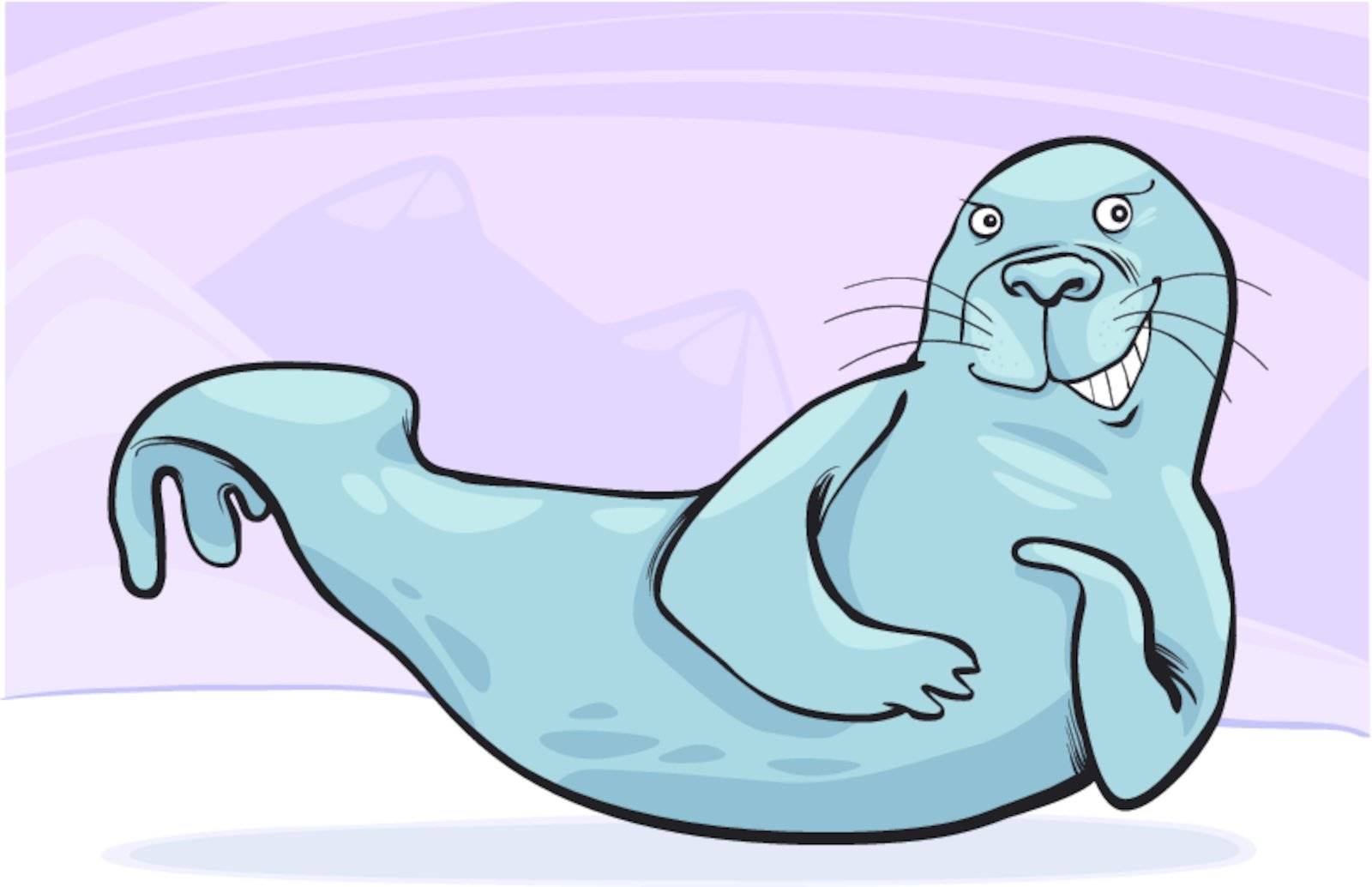 cartoon illustration of funny grey seal