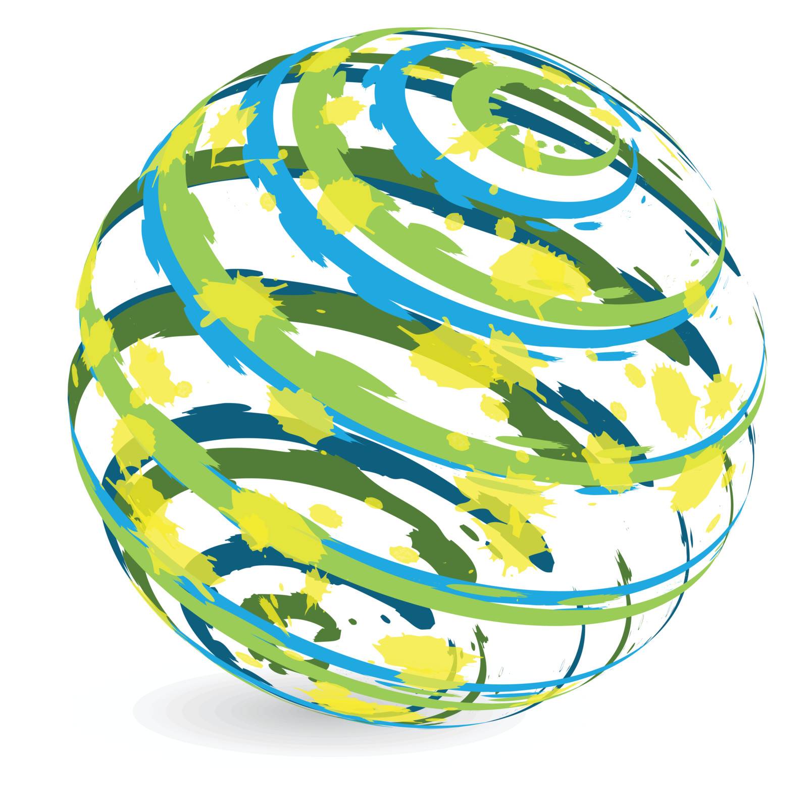 illustration, abstract globe strip blue and green paint