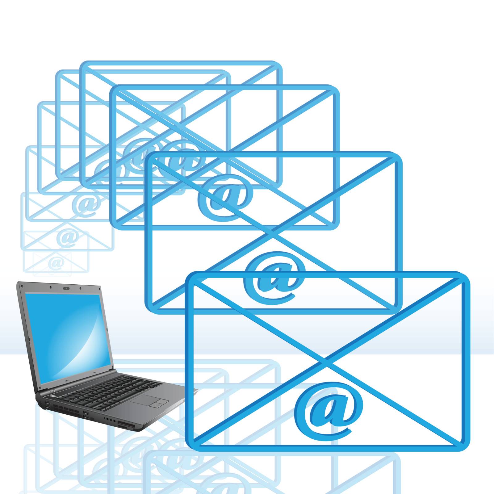 abstract illustration, computer, e-mail and blue envelope