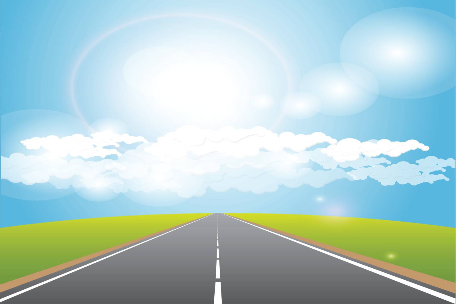 illustration, long road for horizon under blue sky