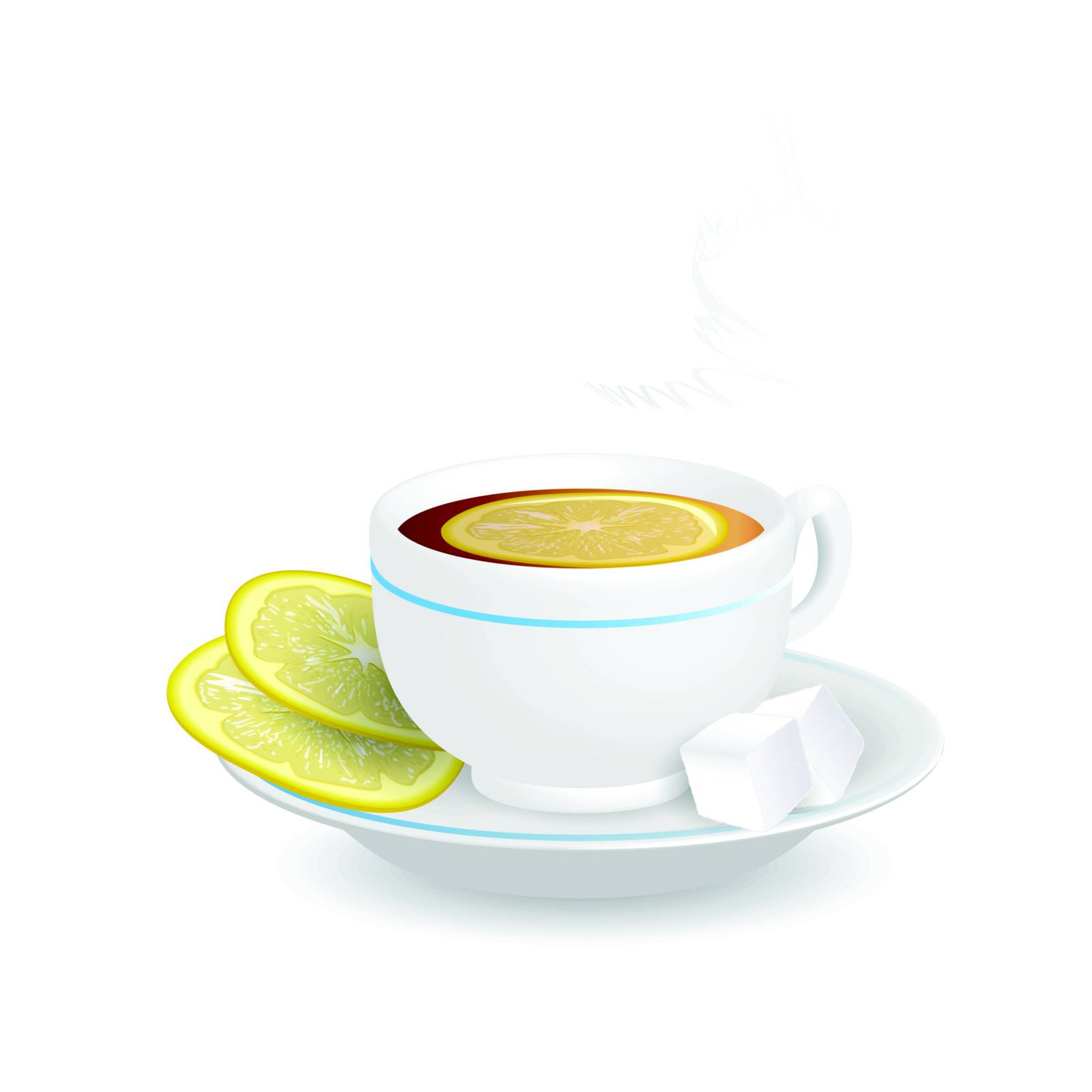 illustration, tea with lemon on saucer with sugar