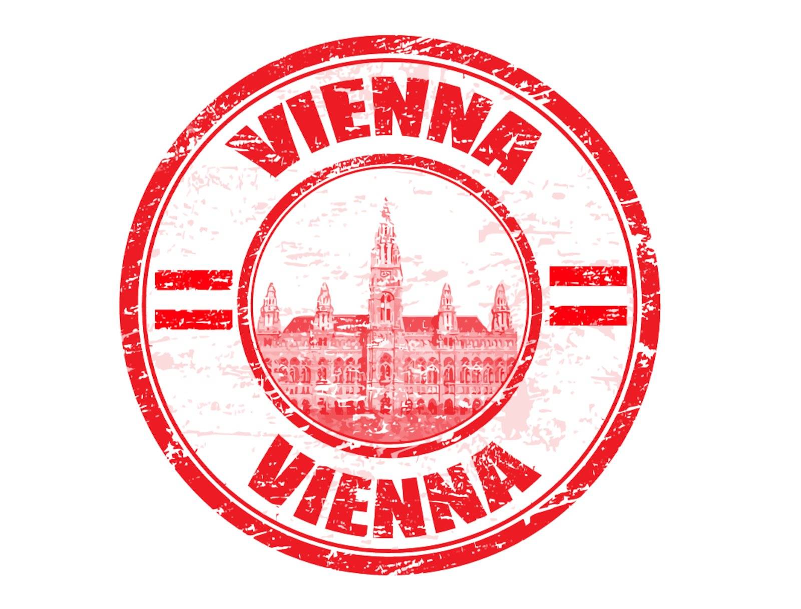 Grunge rubber stamp with town hall and the word Vienna inside, vector illustration