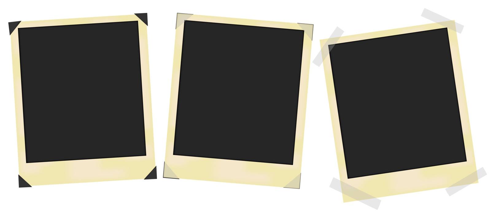 Set of blank vintage photo frames on white