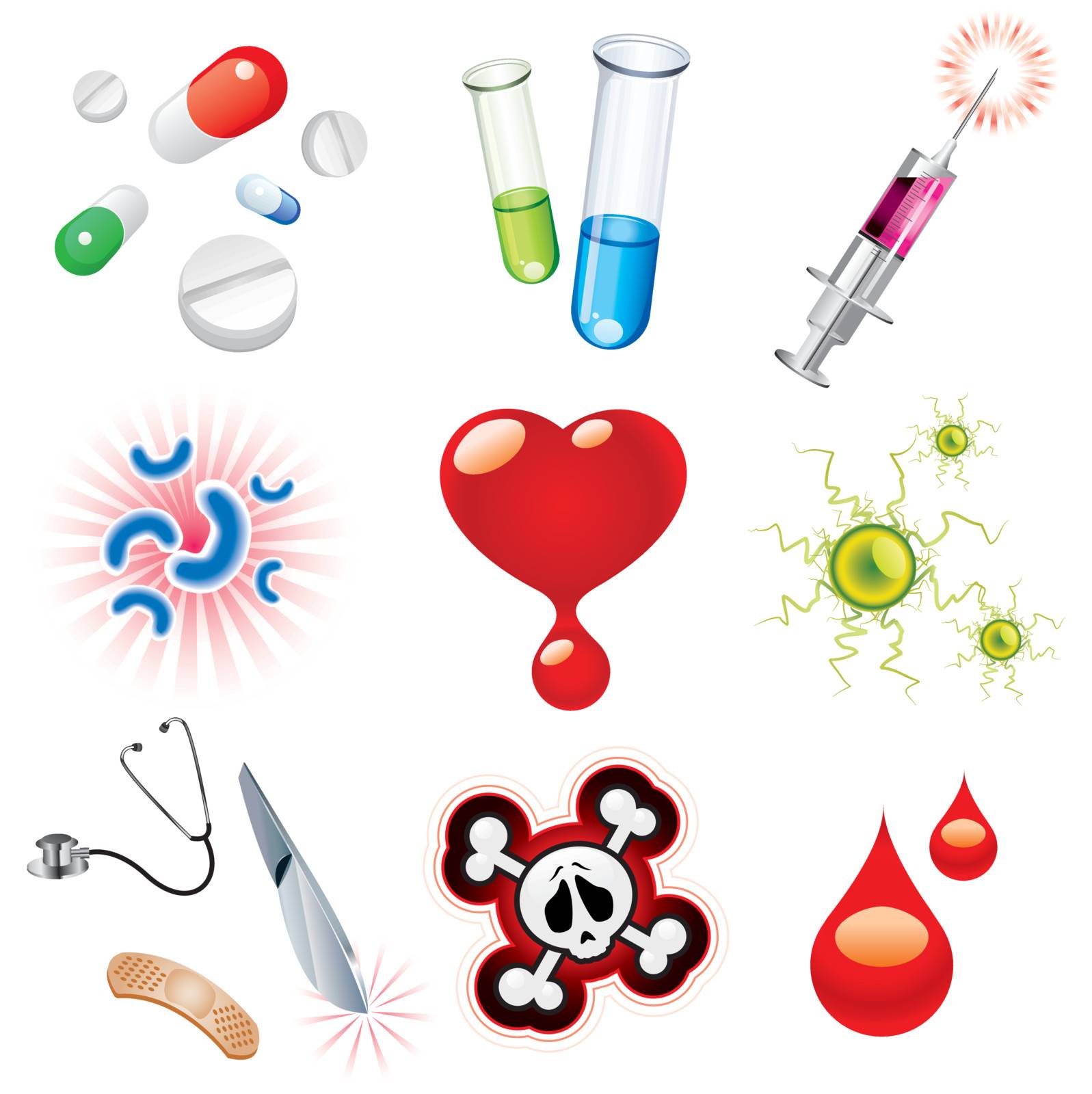 Set of icons which contains medical items