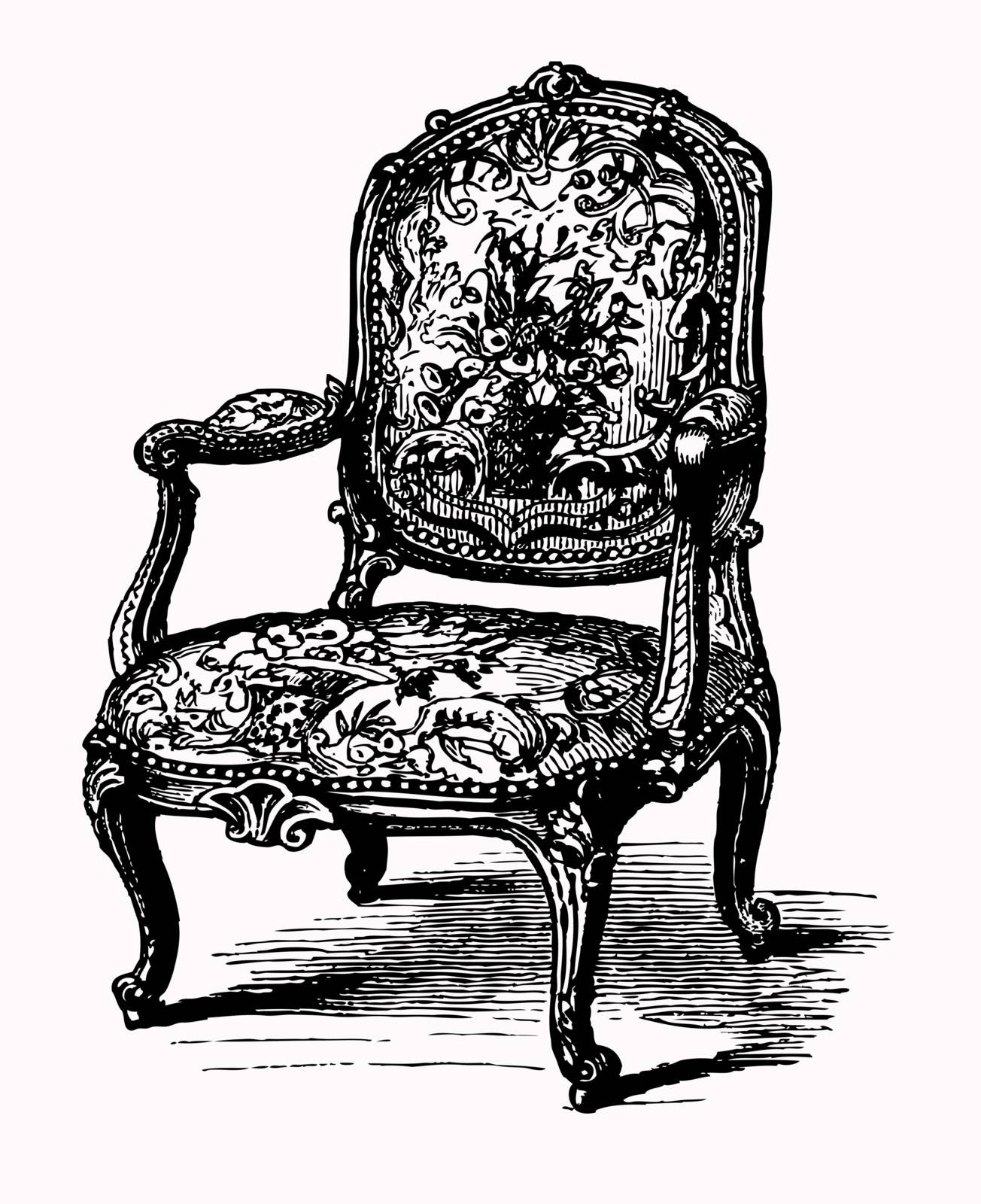 Vector illustration of antique baroque armchair, damask chair
