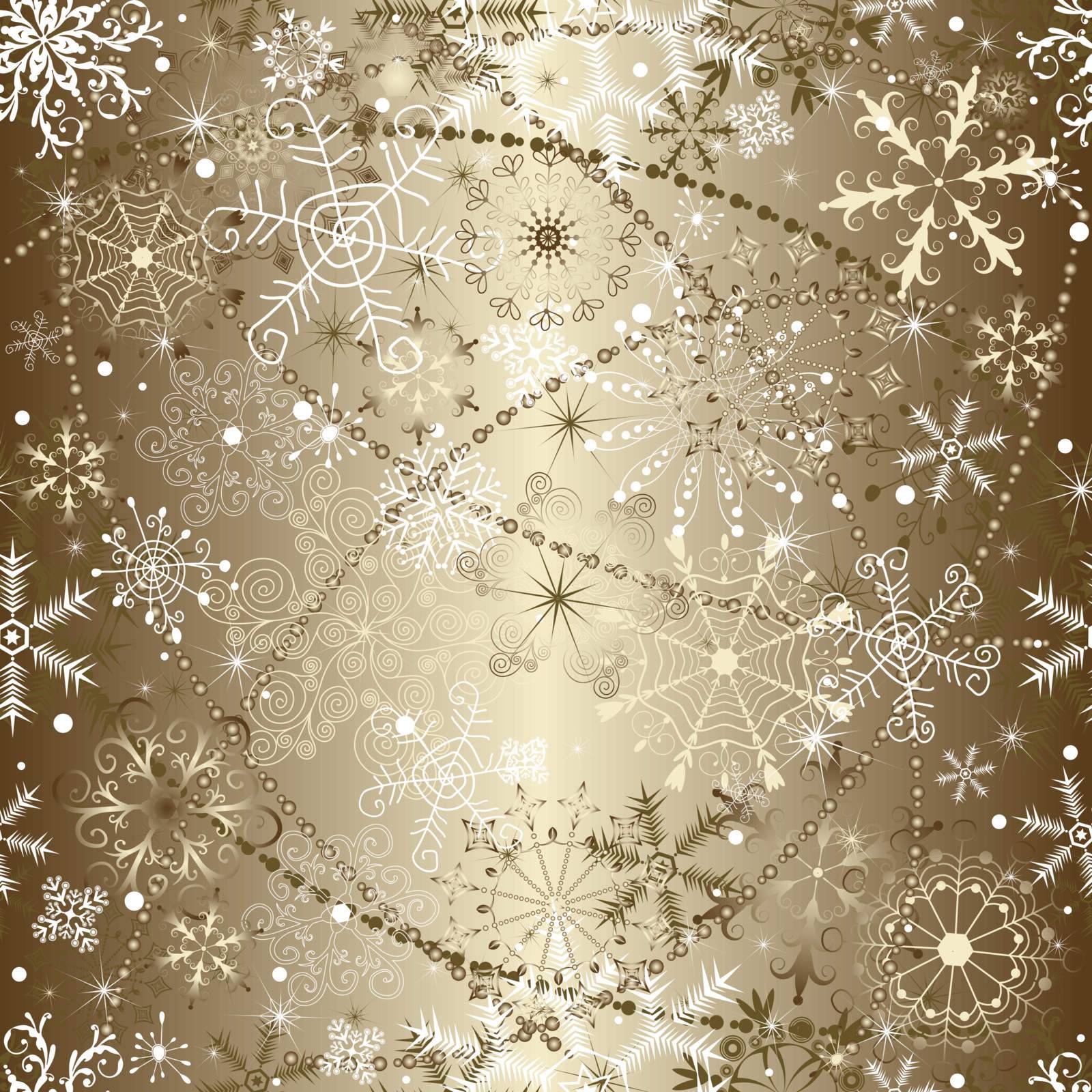 Brilliant golden christmas seamless pattern with snowflakes and garlands (vector)