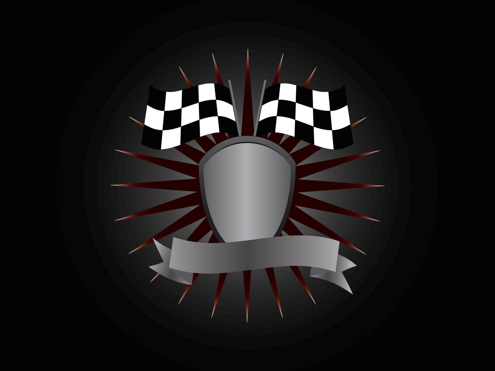 The emblem of the winner, shield, flag, banner, lettering on a black background.