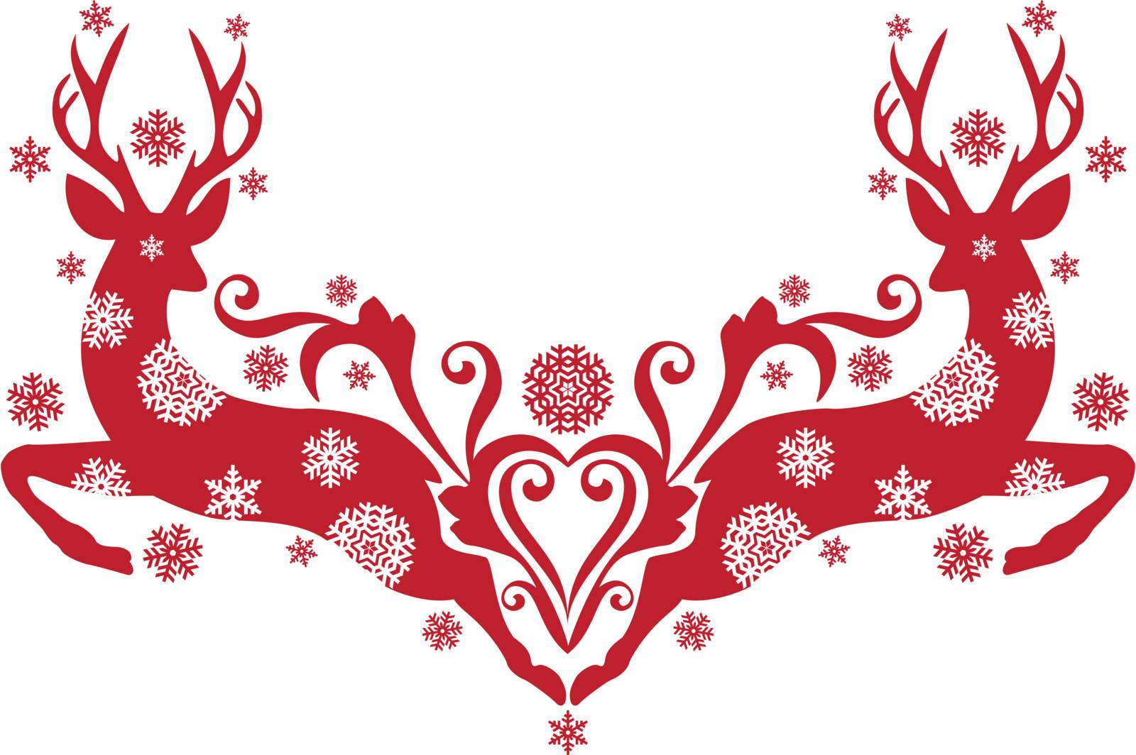 red christmas deer with snowflakes, vector background