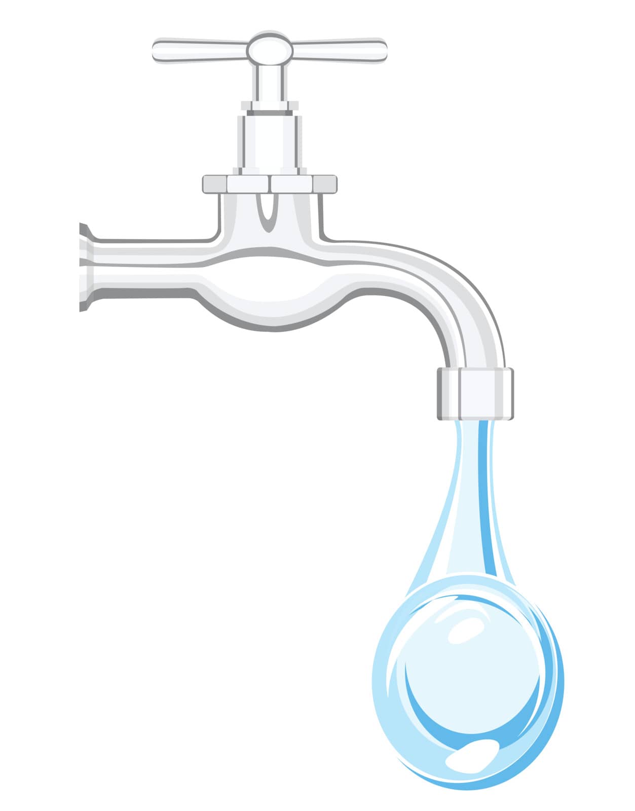 a water tap with realistic flowing water, on a white background