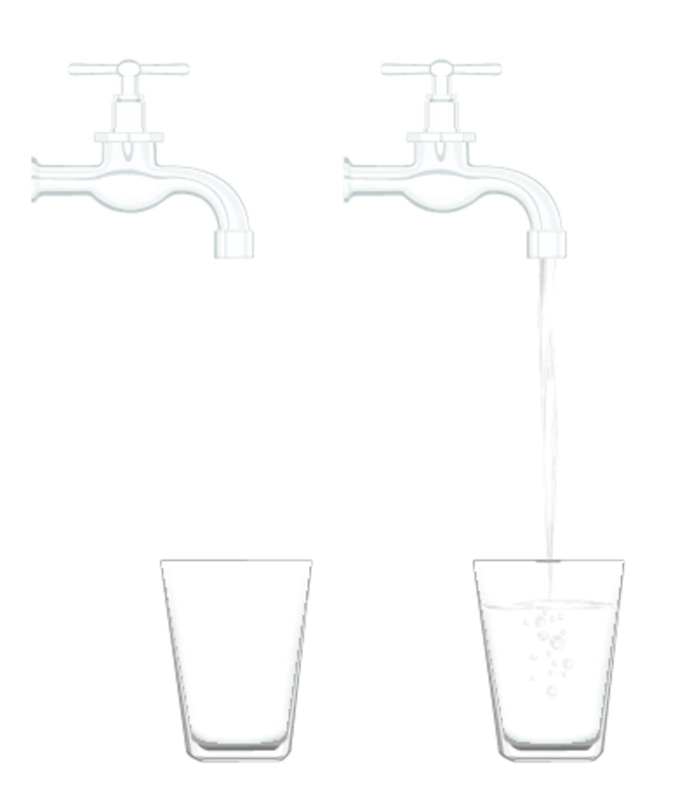 to illustrate water tap with no water and realistic flowing water. 