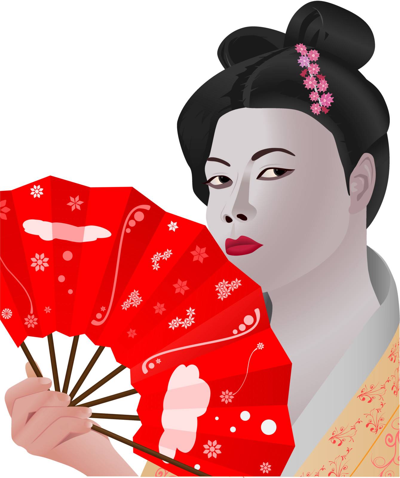 vector illustration of japanese girl holding fan 