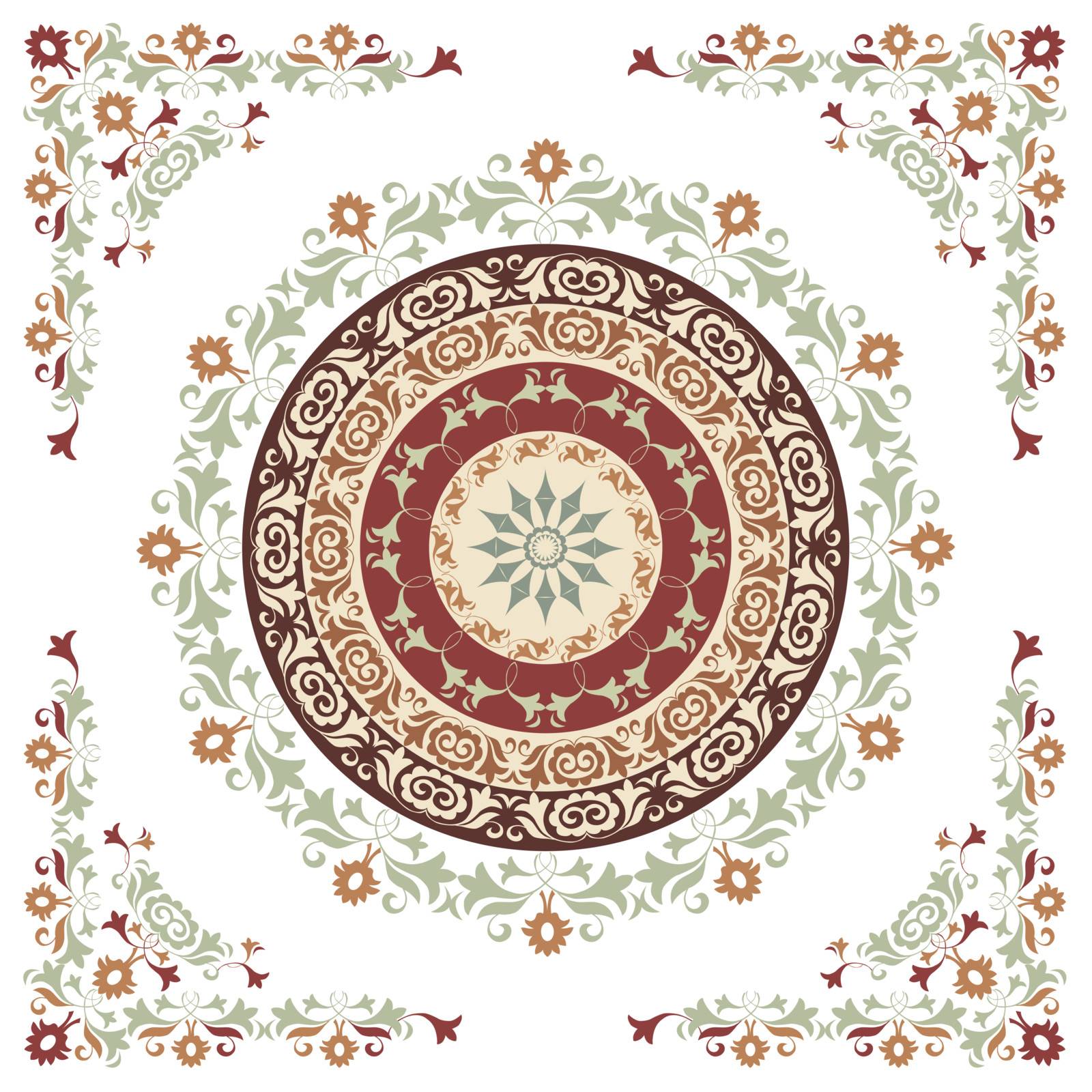 circular pattern of traditional motifs and ancient oriental ornaments
