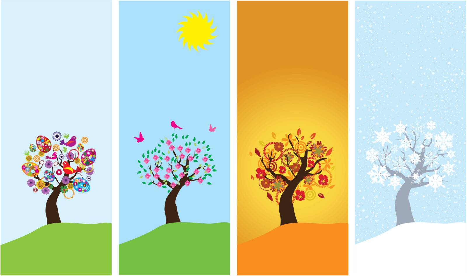 vector season banners with season trees