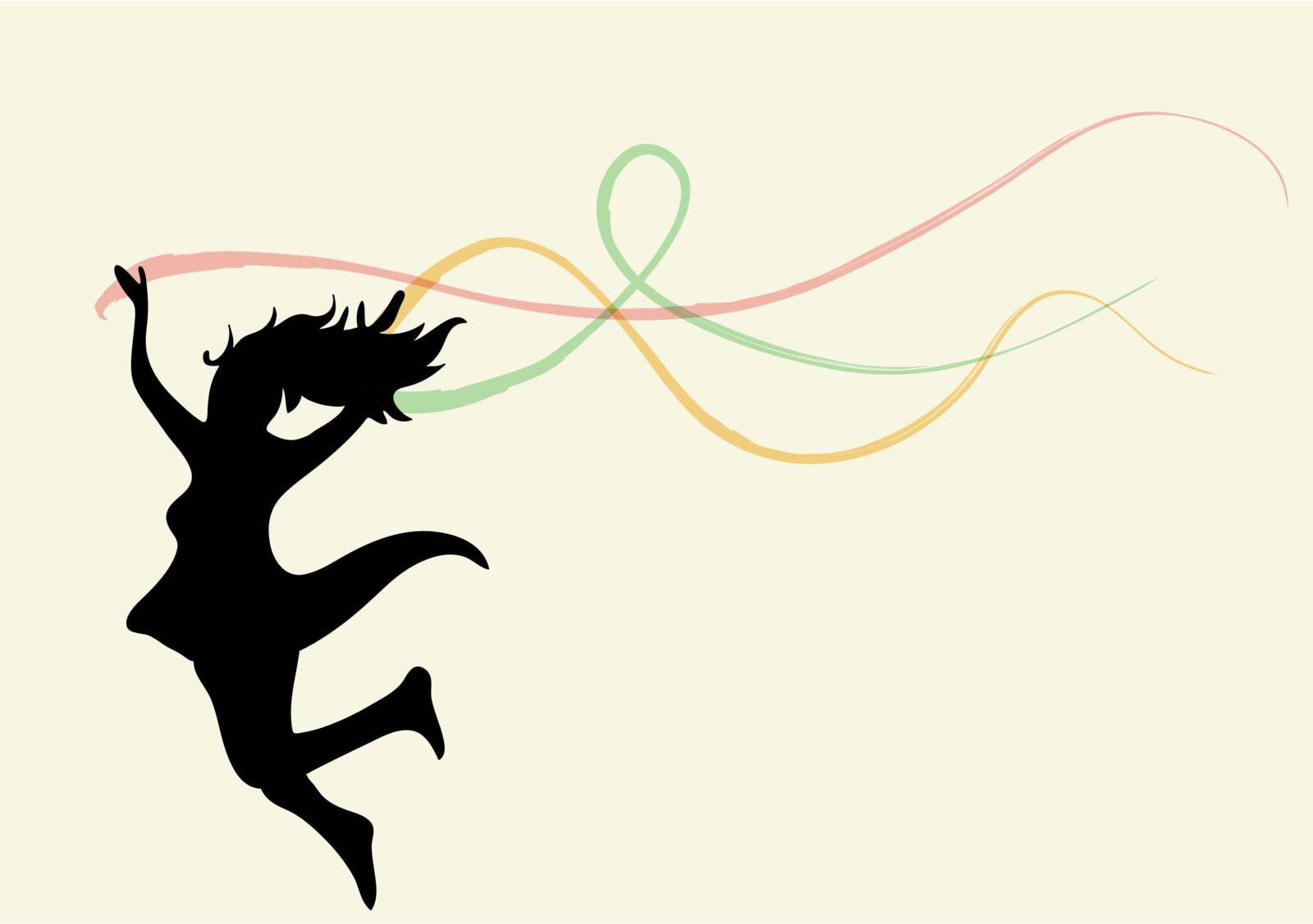 Free jumping woman with ribbons. EPS10 file version. This illustration contains transparencies and is layered for easy manipulation and custom coloring