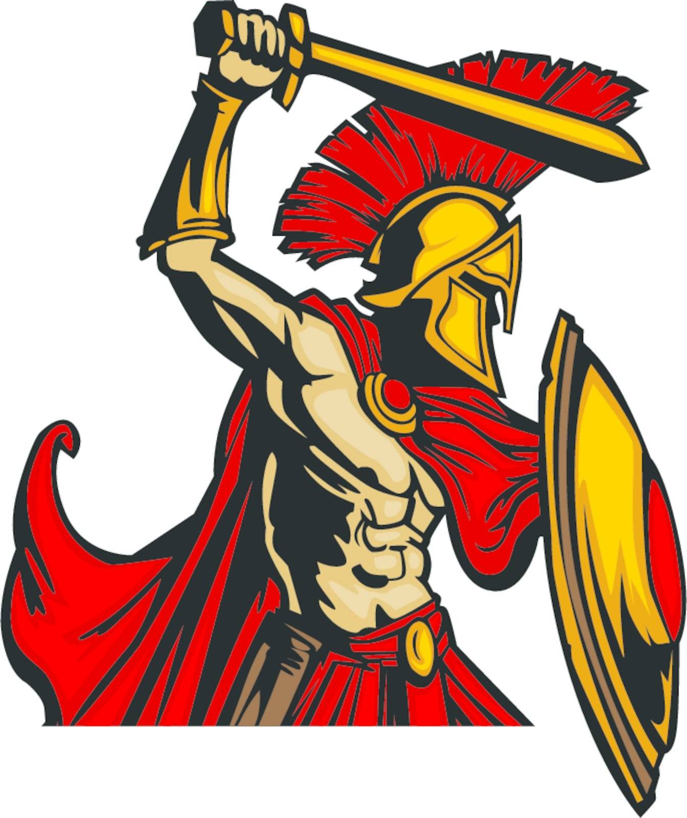 Trojan Mascot Body with Sword and Shield Vector Illustration by chromaco