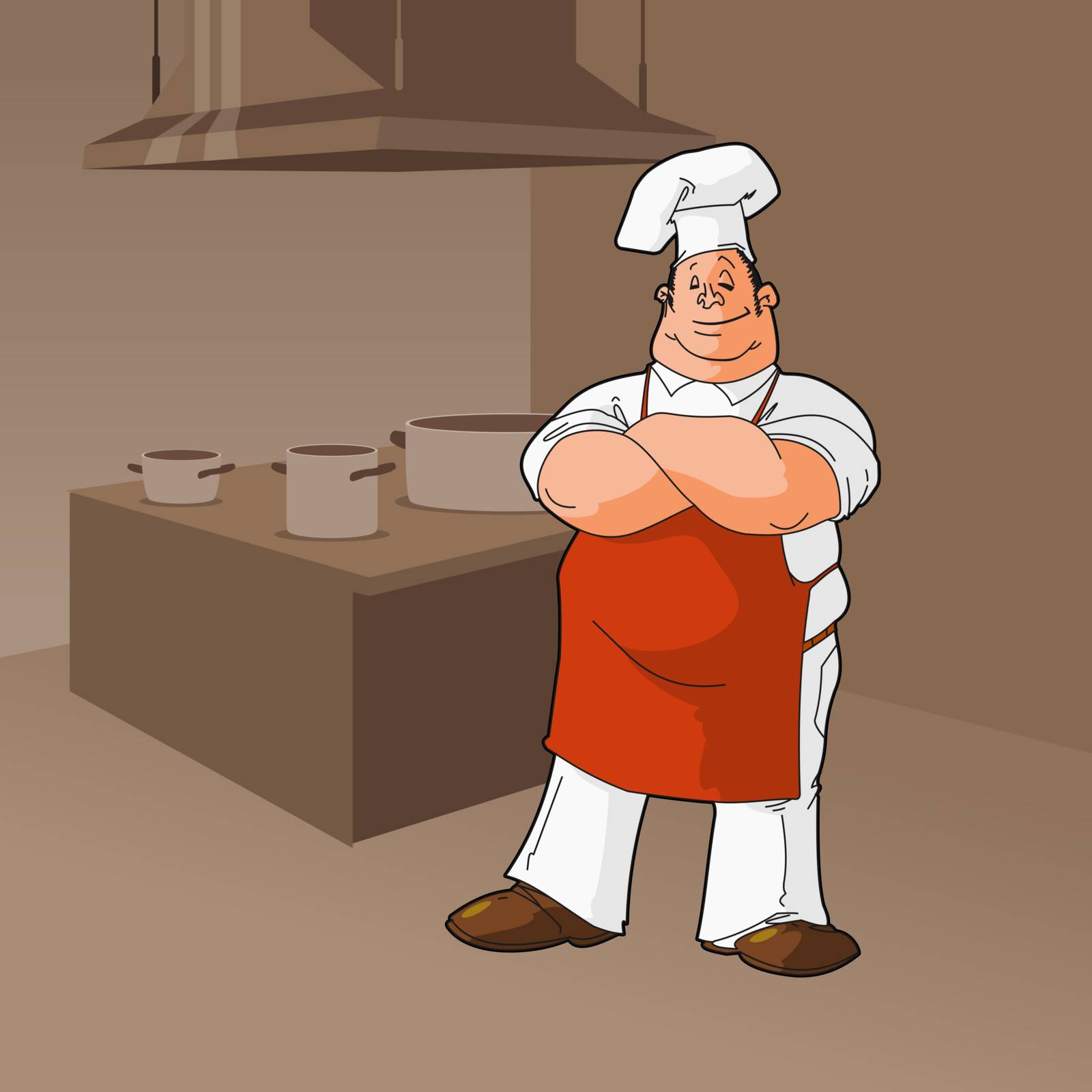 Chef with kitchen equipment in brown colors