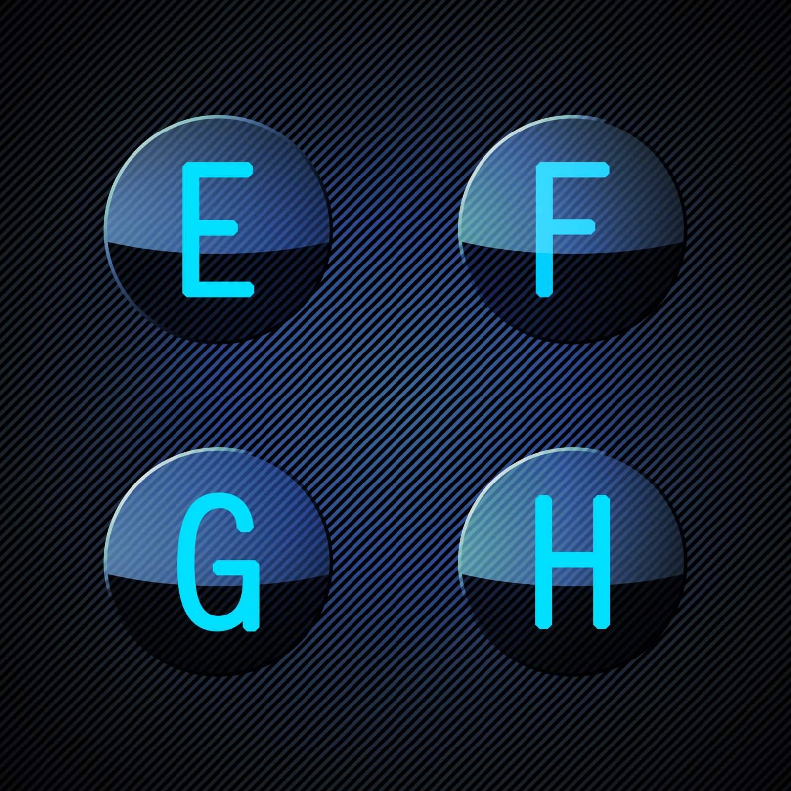 Transparent glass buttons with letters of ...the alphabet. Vector illustration.