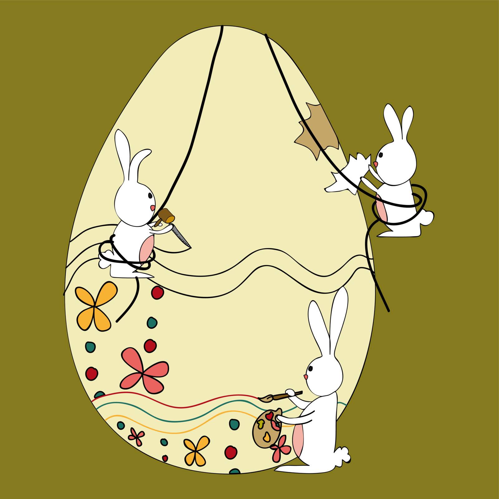 Decorative Easter egg under construction by bunnies team. This illustration is layered for easy manipulation and custom coloring.