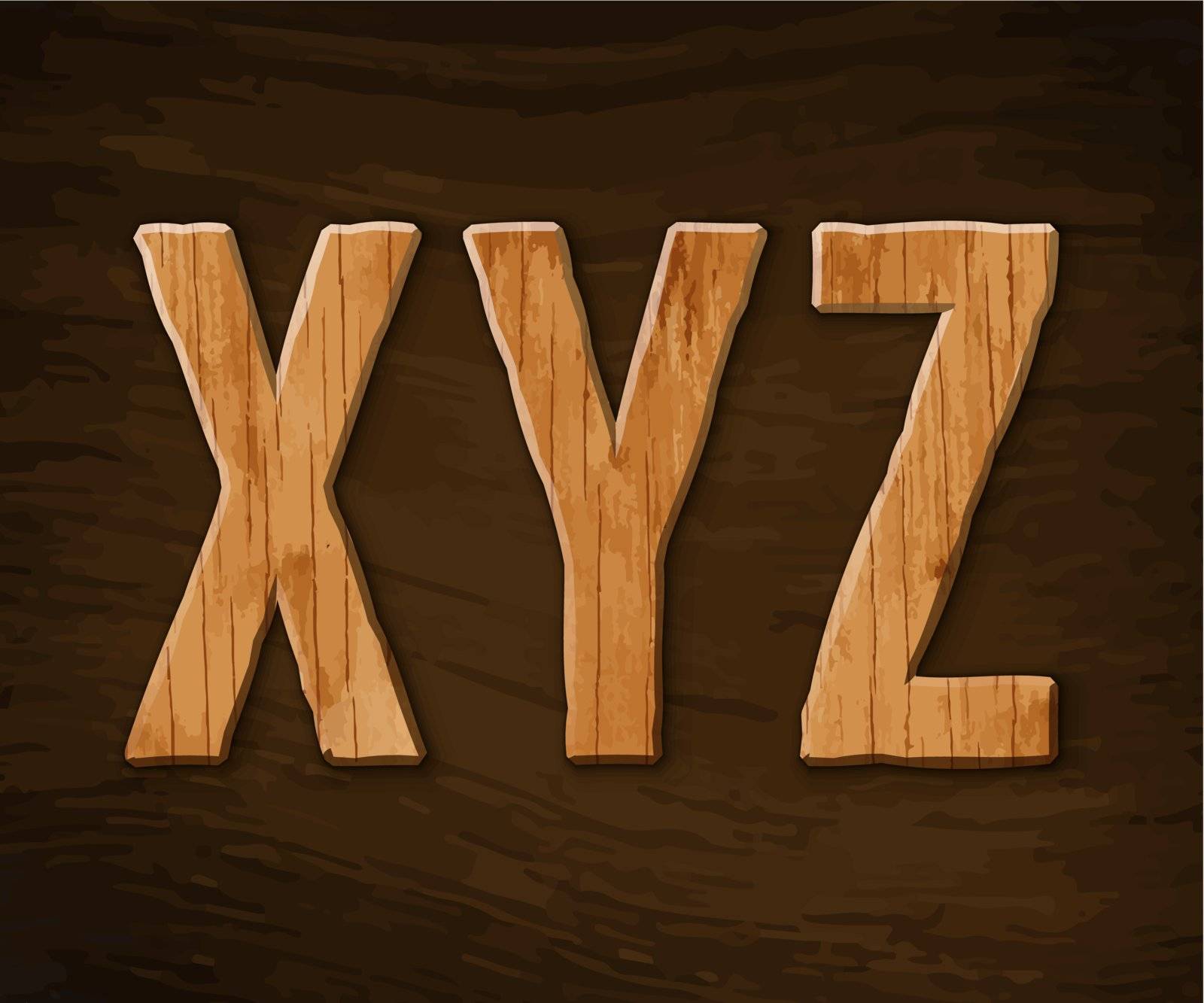 Alphabet made ​​of wood. Vector illustration.