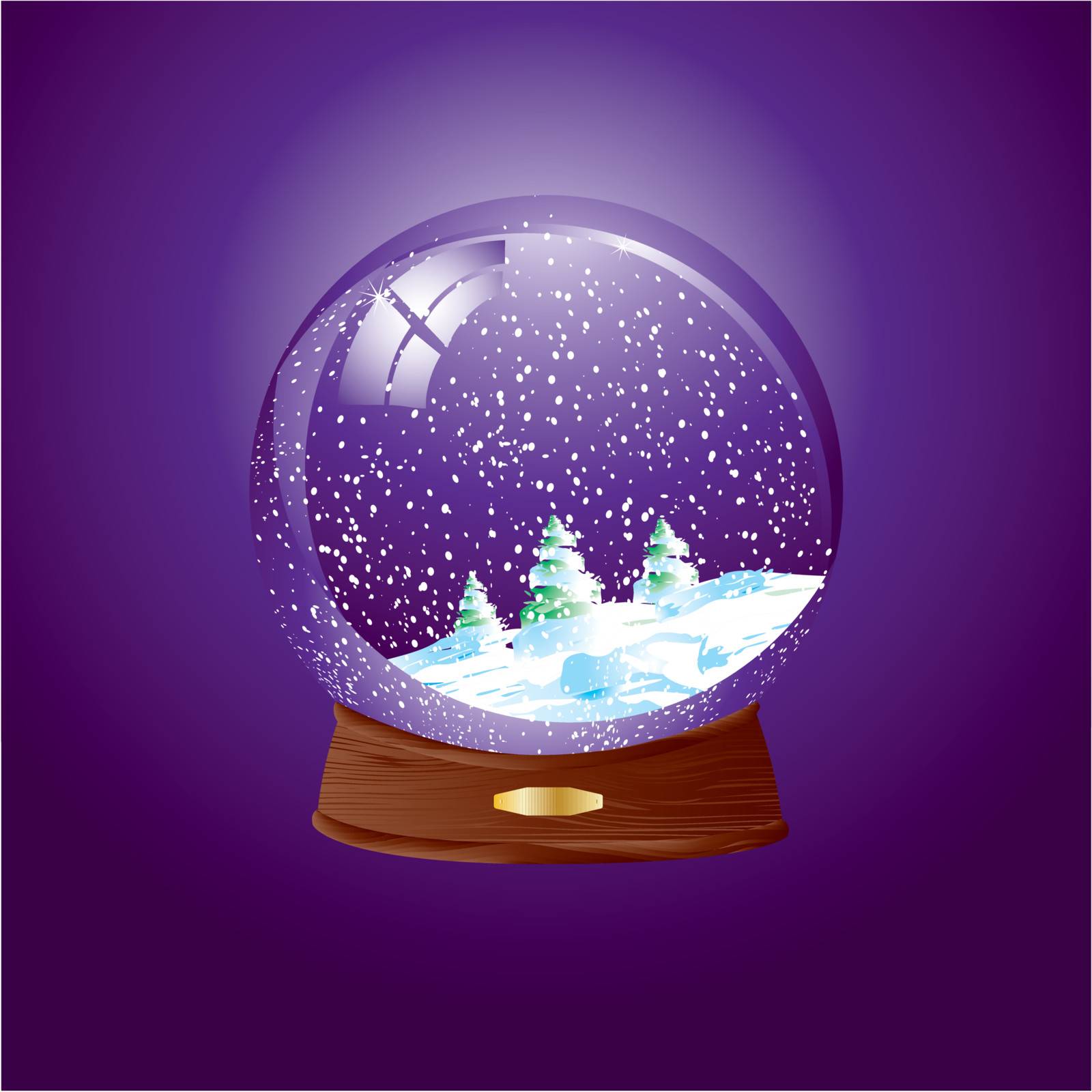 Realistic vector illustration of an snow dome against a purple background with winter landscape - Easy to insert your own object